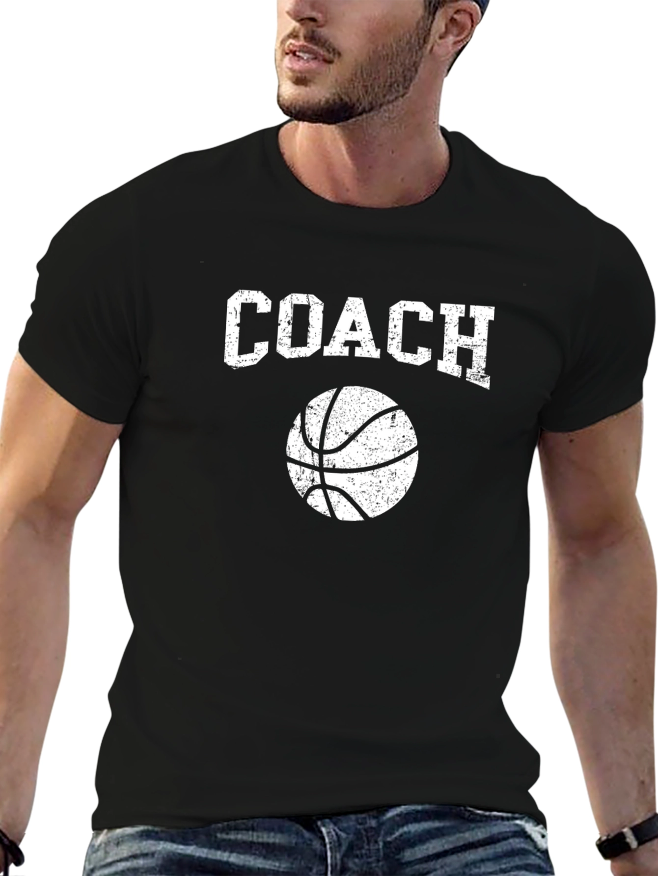 Black Coach Basketball Graphic Tee - Distressed Print view 6