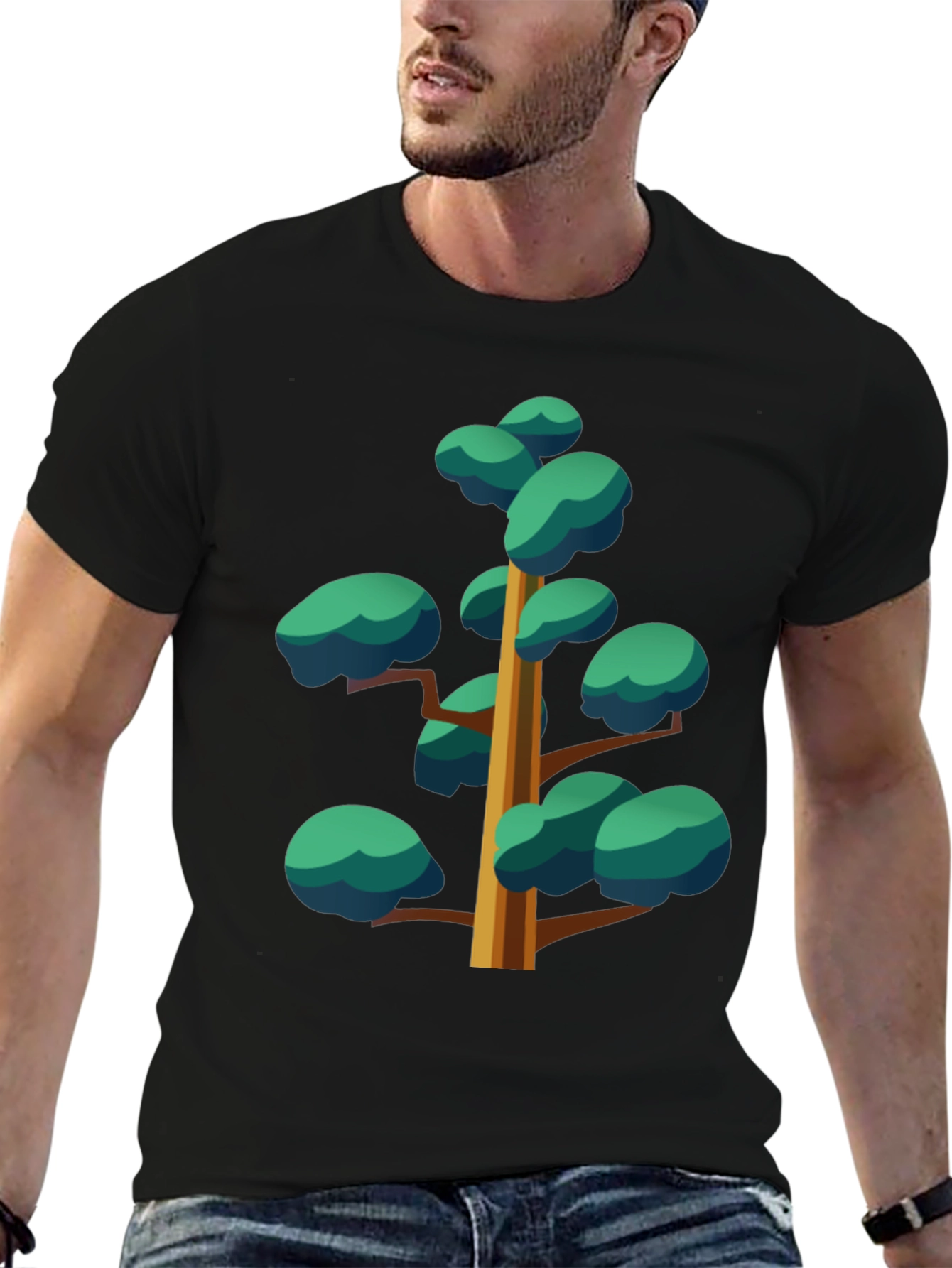 Black Cartoon Tree Graphic Black Tee view 6