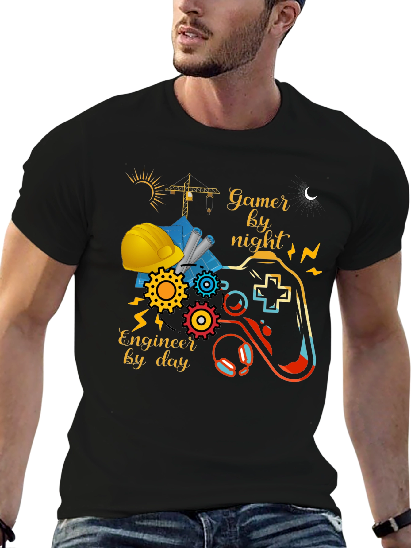 Black Gamer by Night, Engineer by Day Graphic Tee view 6
