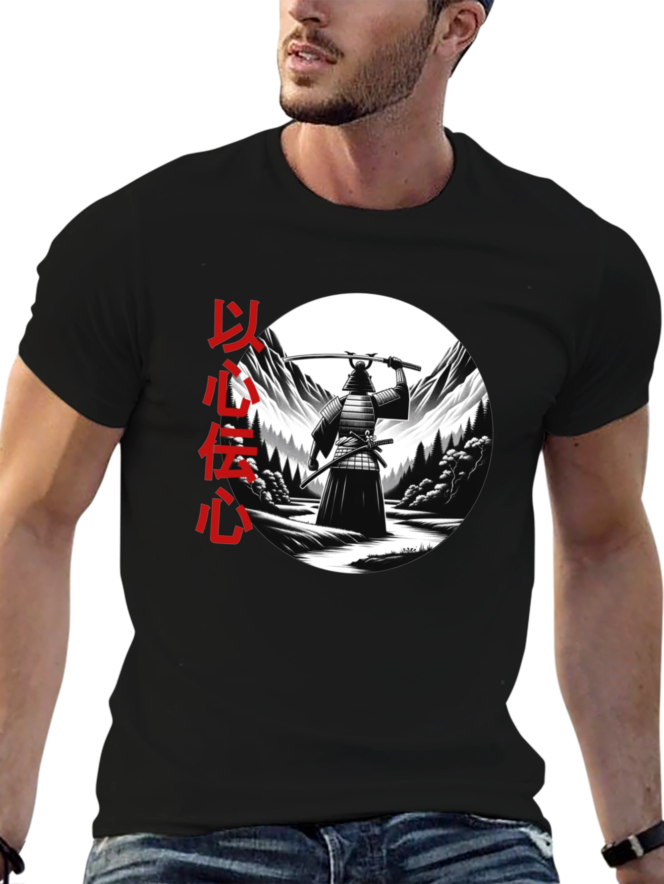 Black Samurai Warrior Graphic Tee - Japanese Culture T-Shirt view 6