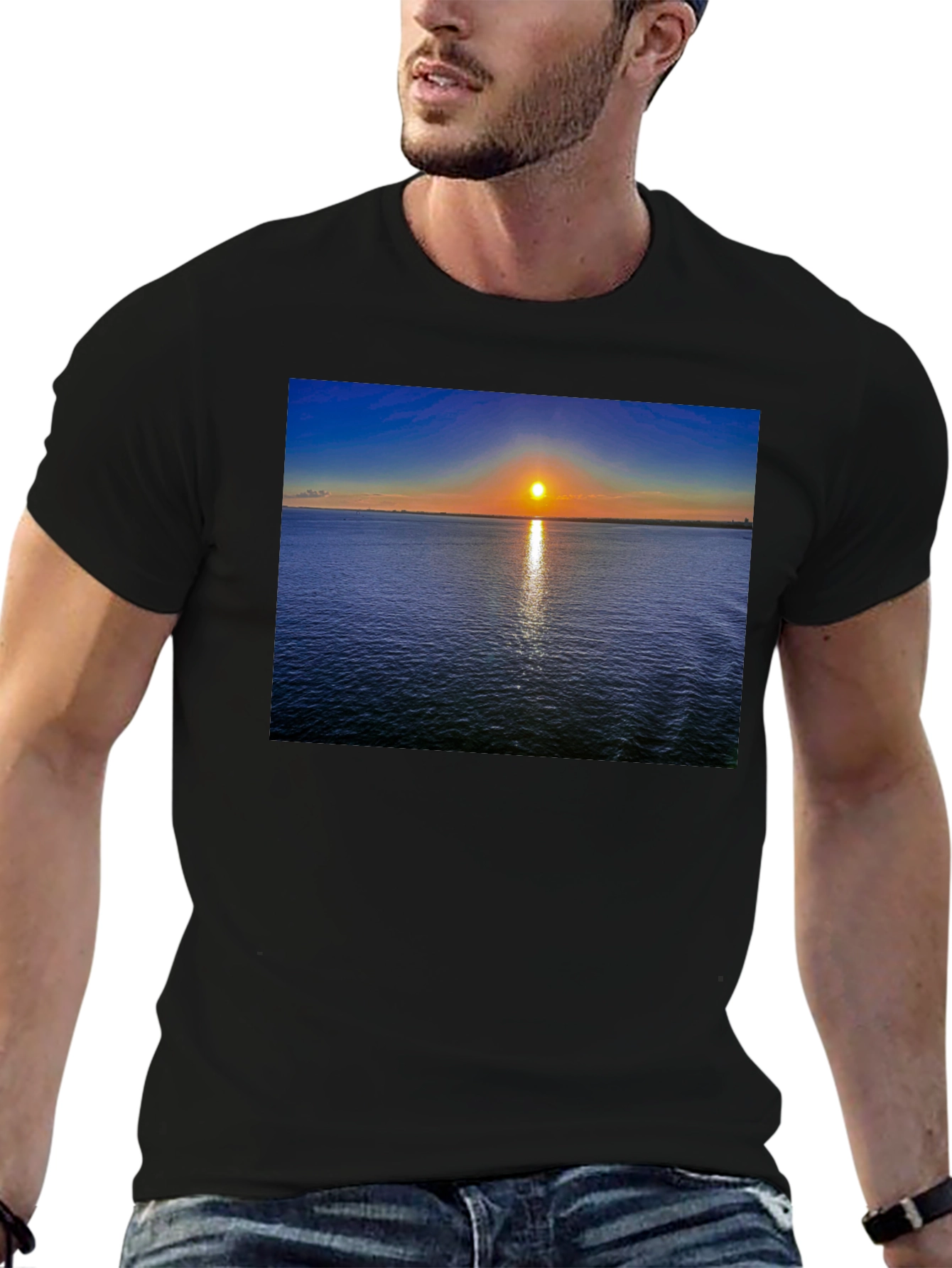 Black Sunset Over Water Graphic T-Shirt view 6