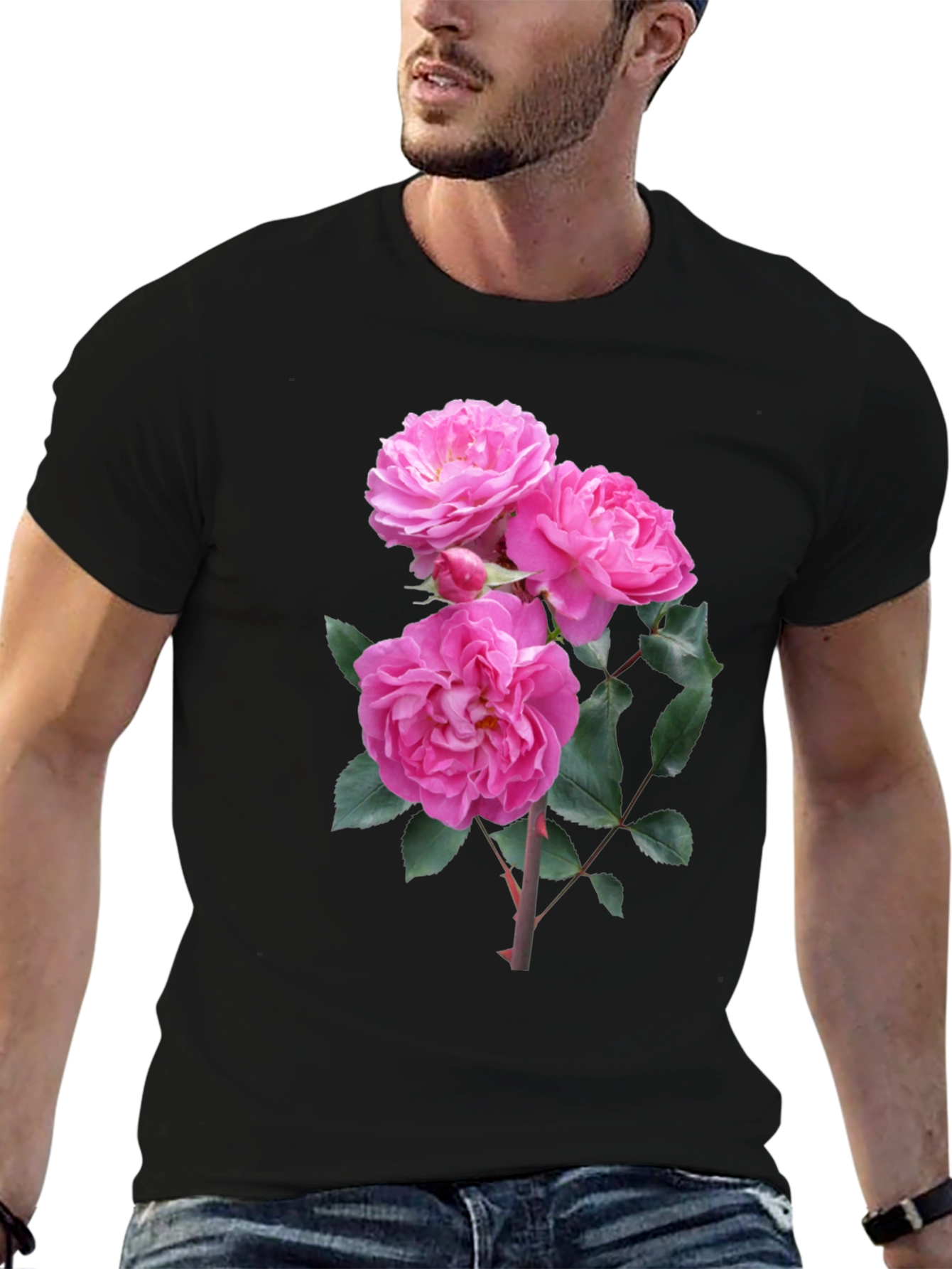 Black Floral Print Black T-Shirt view 6