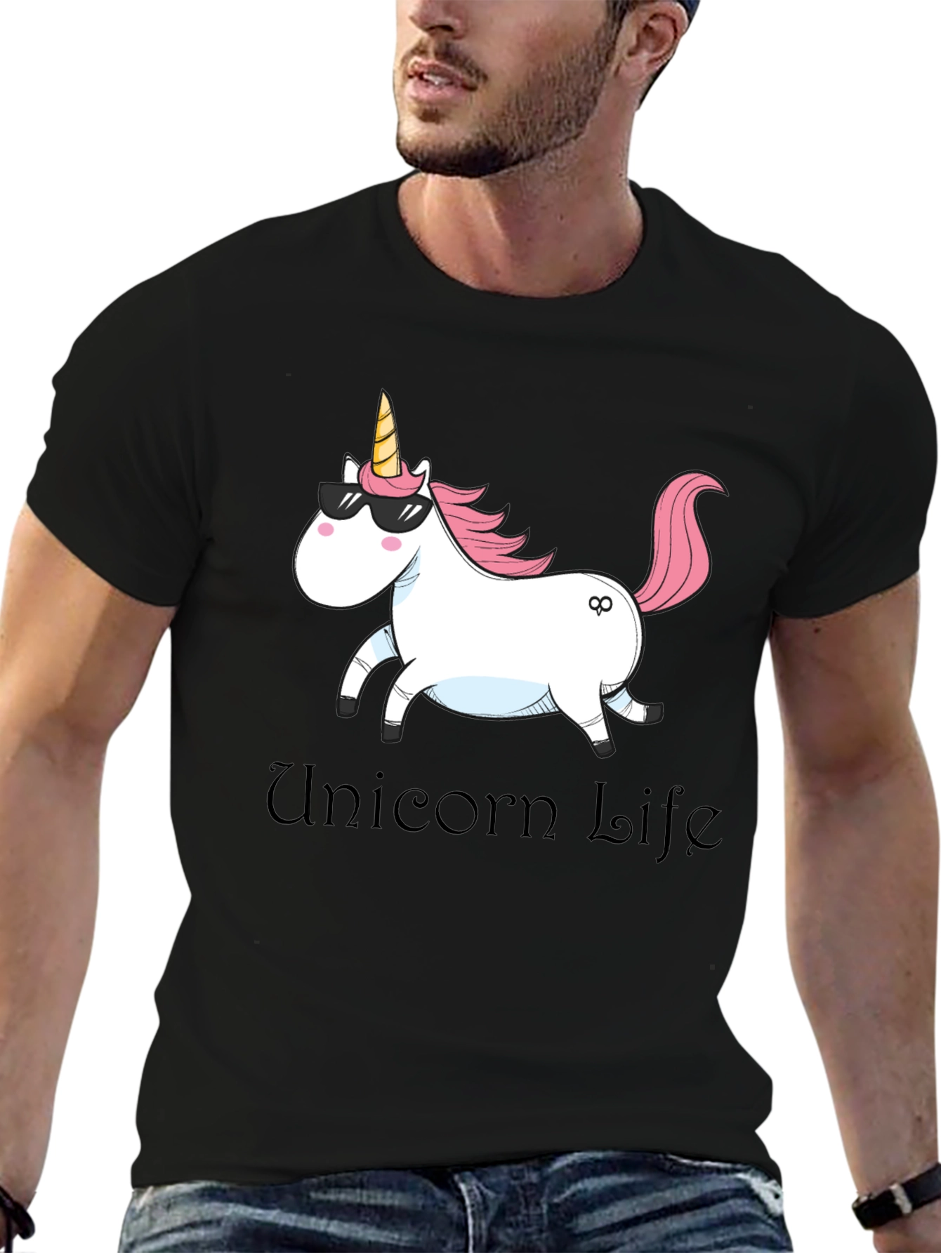 Black Unicorn Life Graphic Tee - Black Cotton Casual Shirt view 6