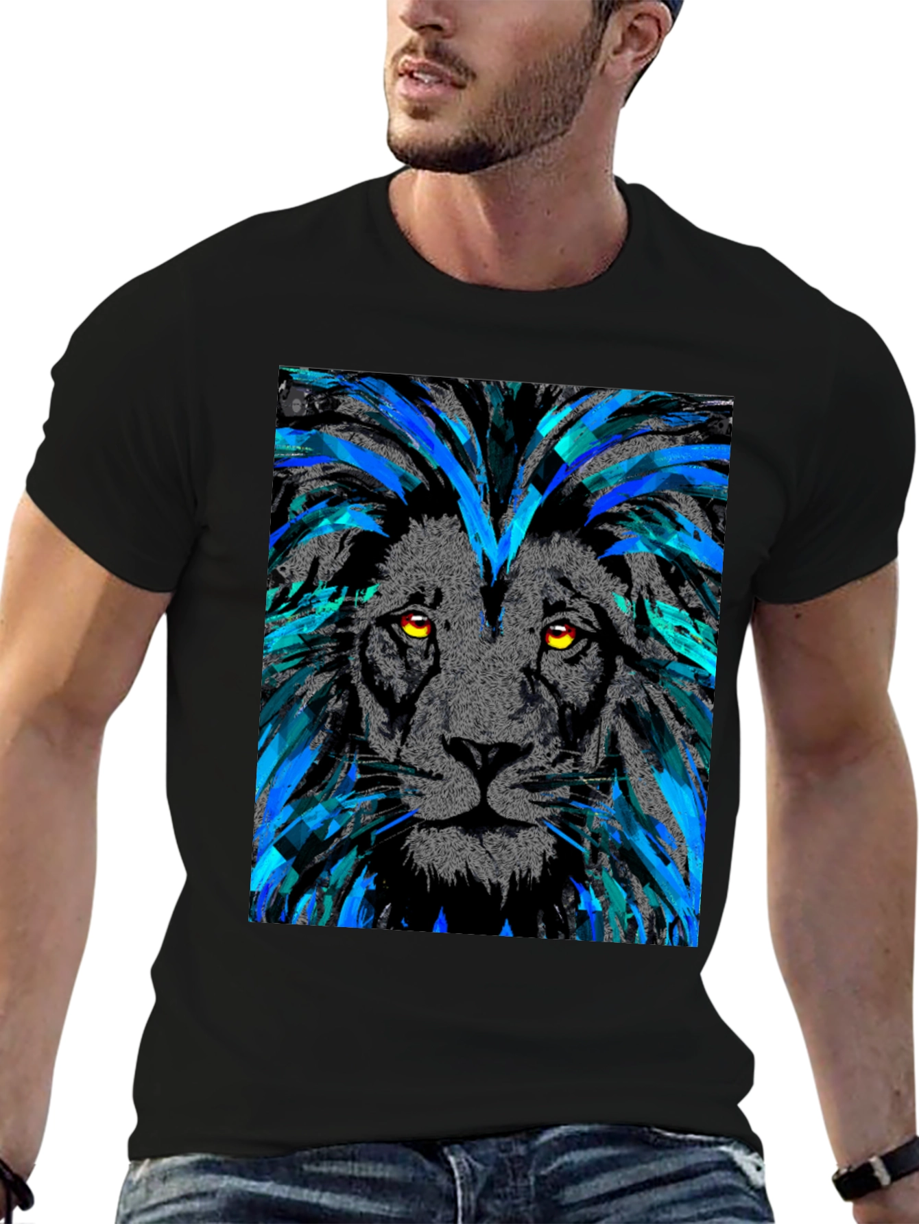 Black Lion Graphic Print Men's Black T-Shirt view 6