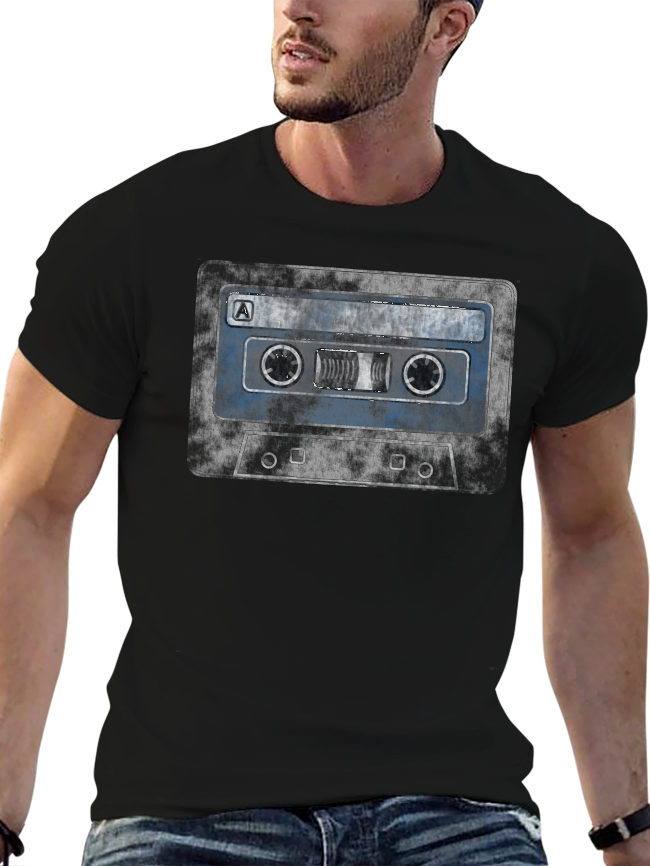 Black Retro Cassette Tape Graphic Tee - Vintage Music Lover Shirt view 6