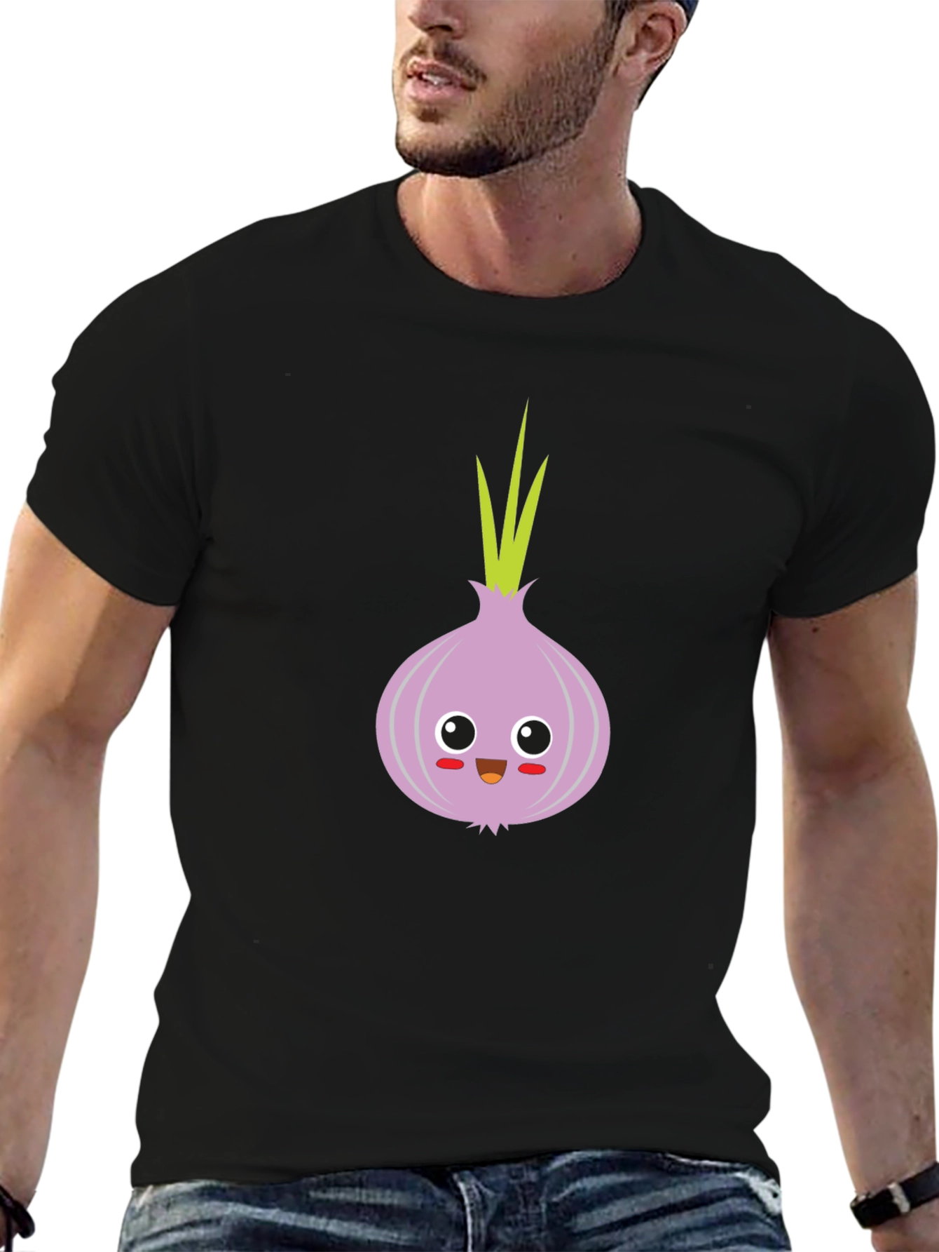 Black Cute Onion Cartoon T-Shirt - Fun & Unique Design view 6
