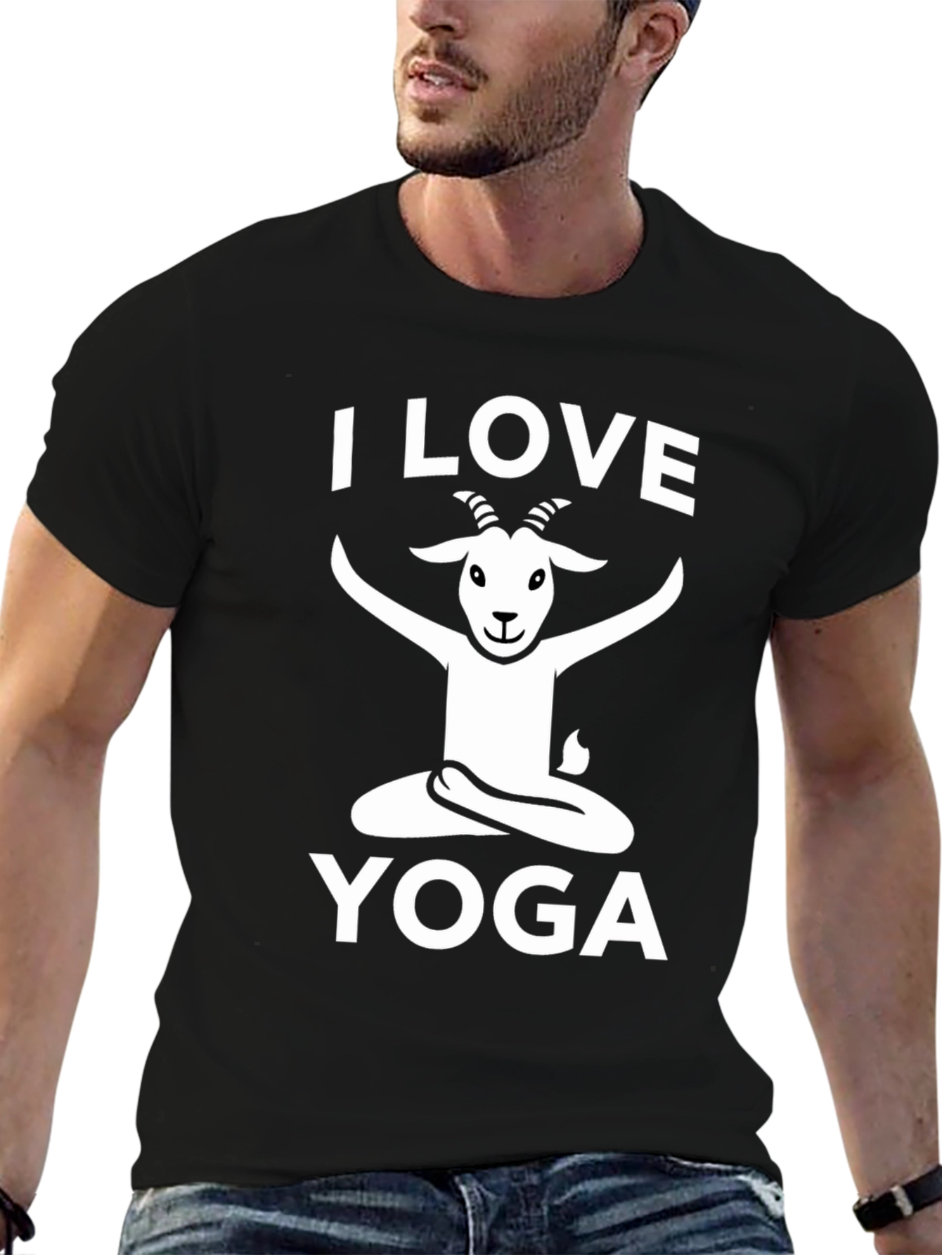 Black I Love Yoga Goat T-Shirt - Funny Graphic Tee view 6