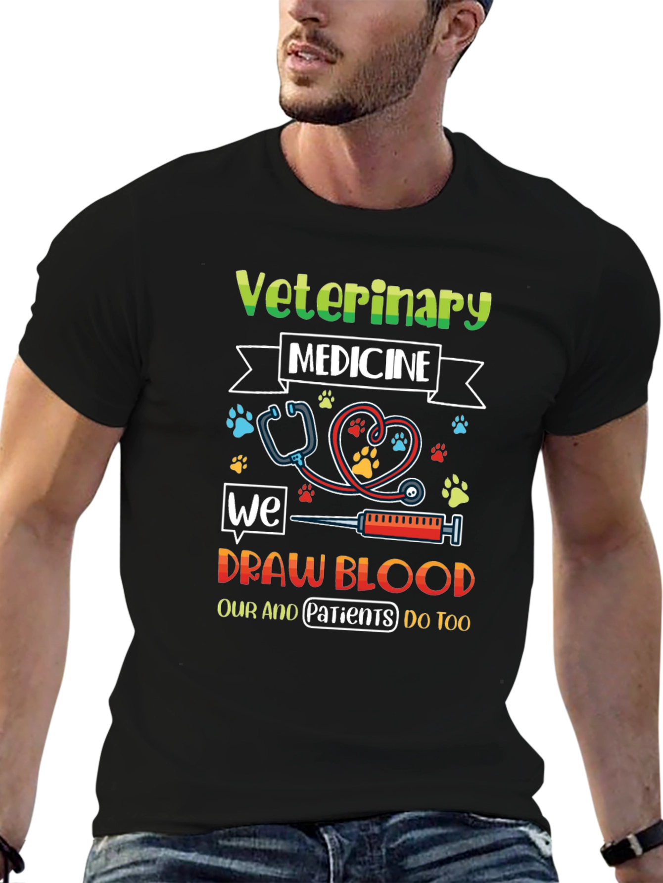 Black Veterinary Medicine Draw Blood T-Shirt view 6