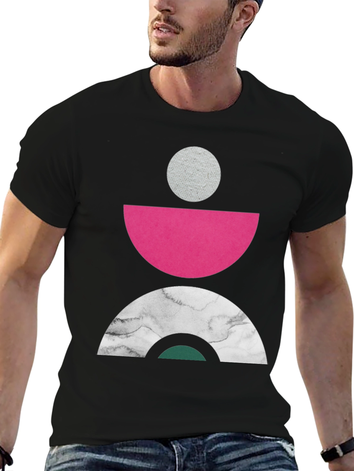 Black Geometric Print Crew Neck Tee view 6