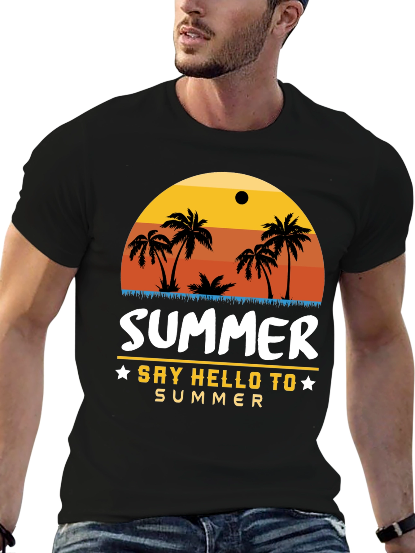 Black Summer Palm Tree Graphic T-Shirt view 6