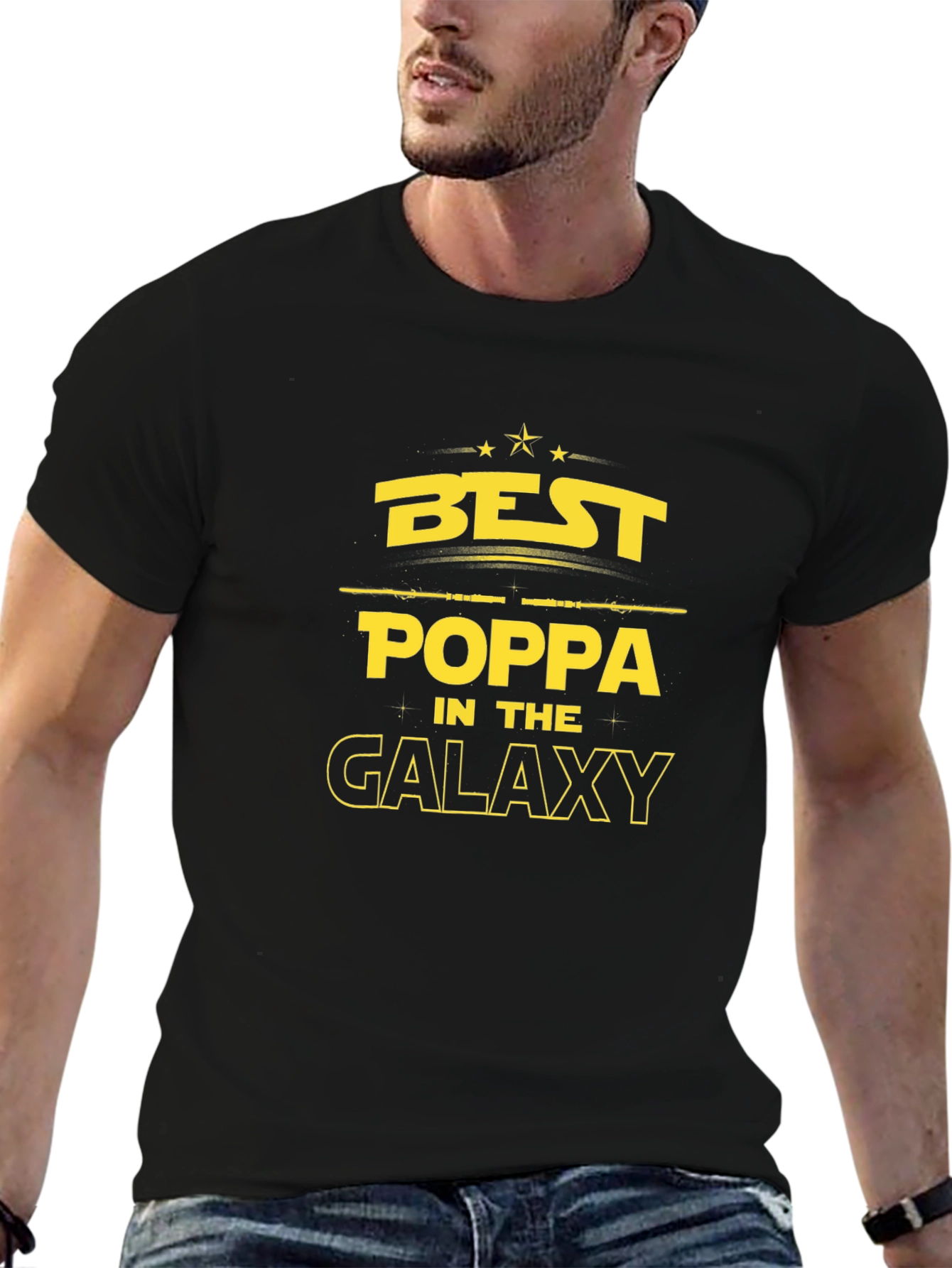 Black Best Poppa in the Galaxy Black T-Shirt view 6