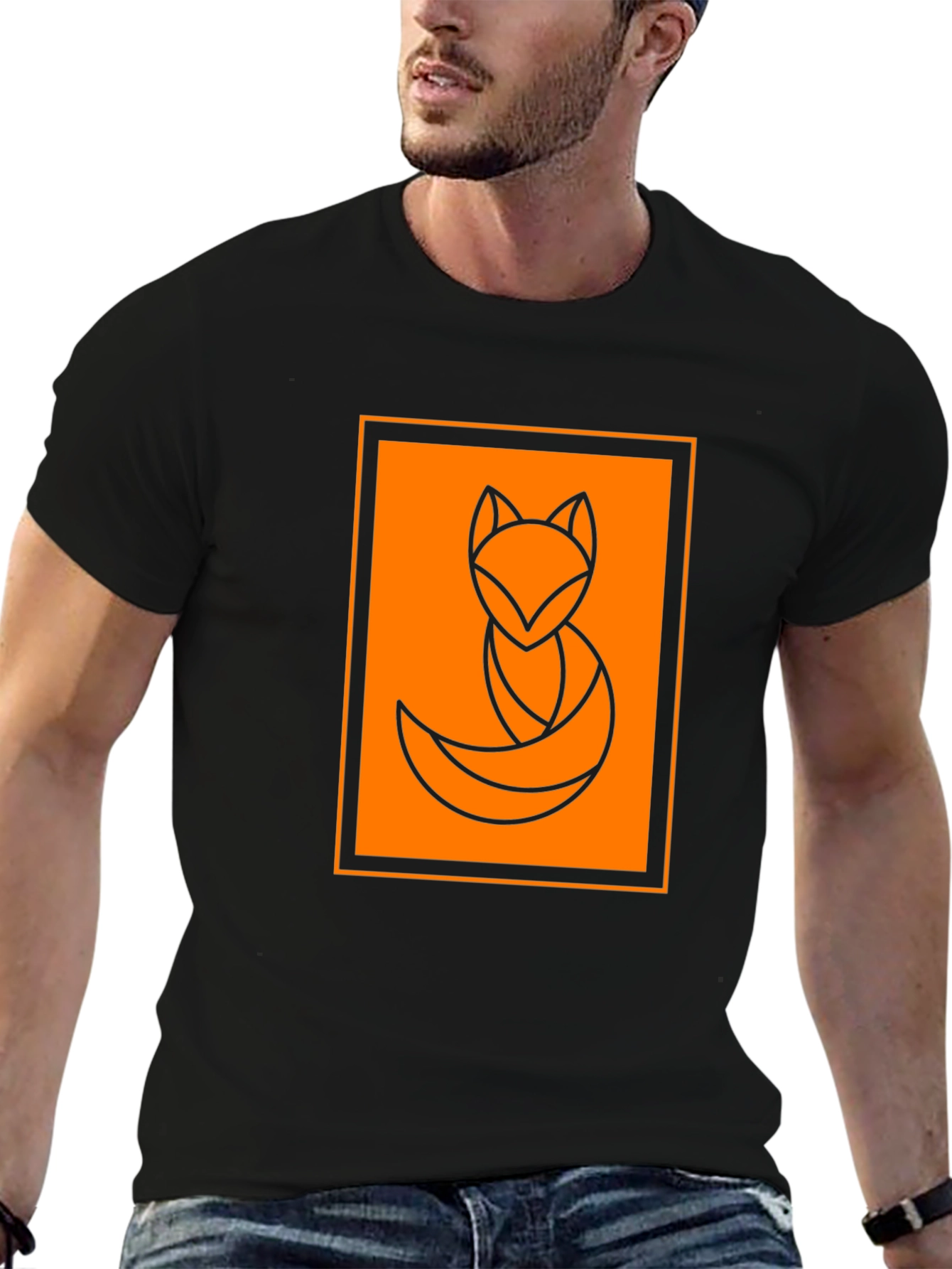 Black Geometric Fox Graphic Tee - Stylish Black T-Shirt view 6