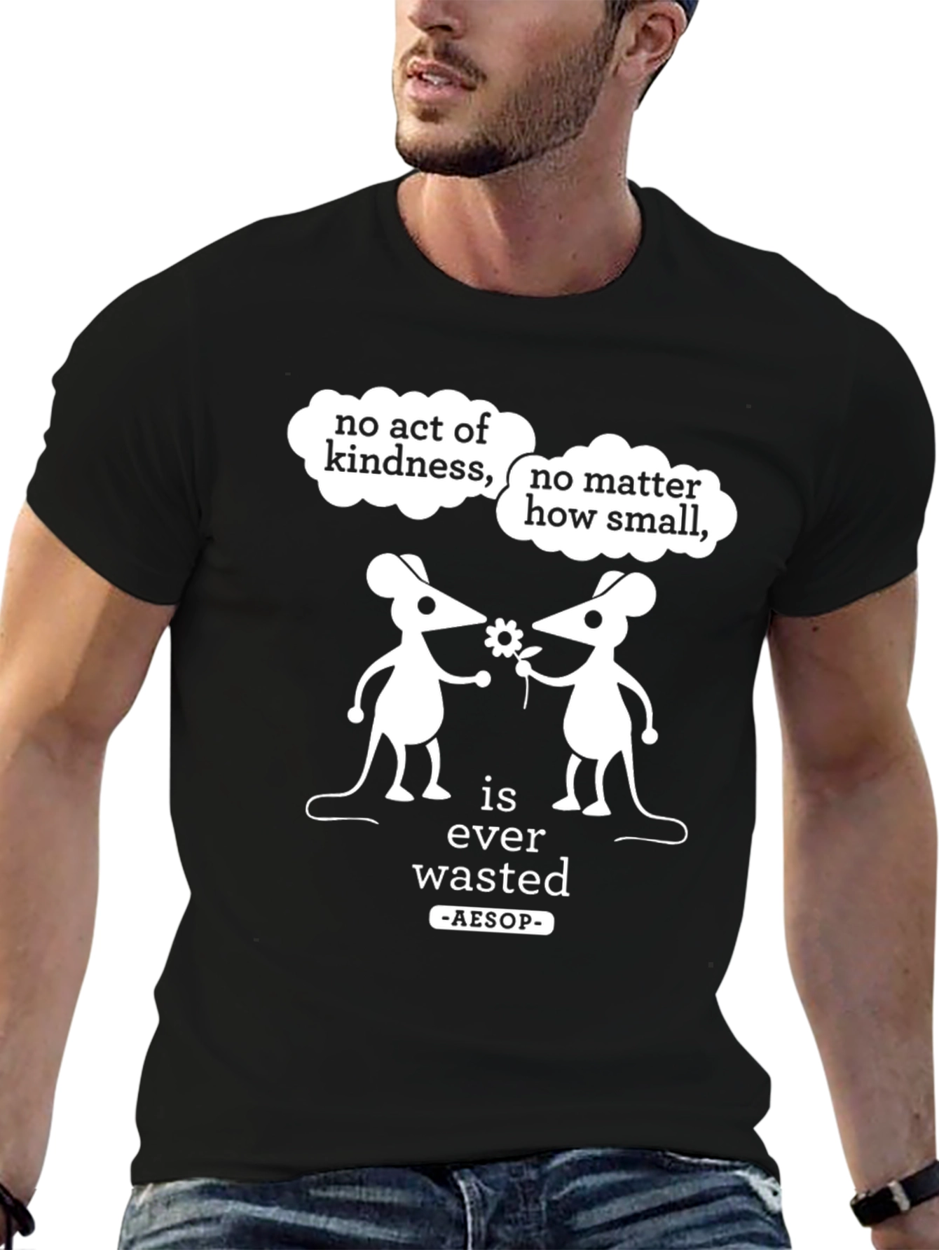 Black Kindness T-Shirt: Aesop Quote, Mouse Graphic, Unisex view 6