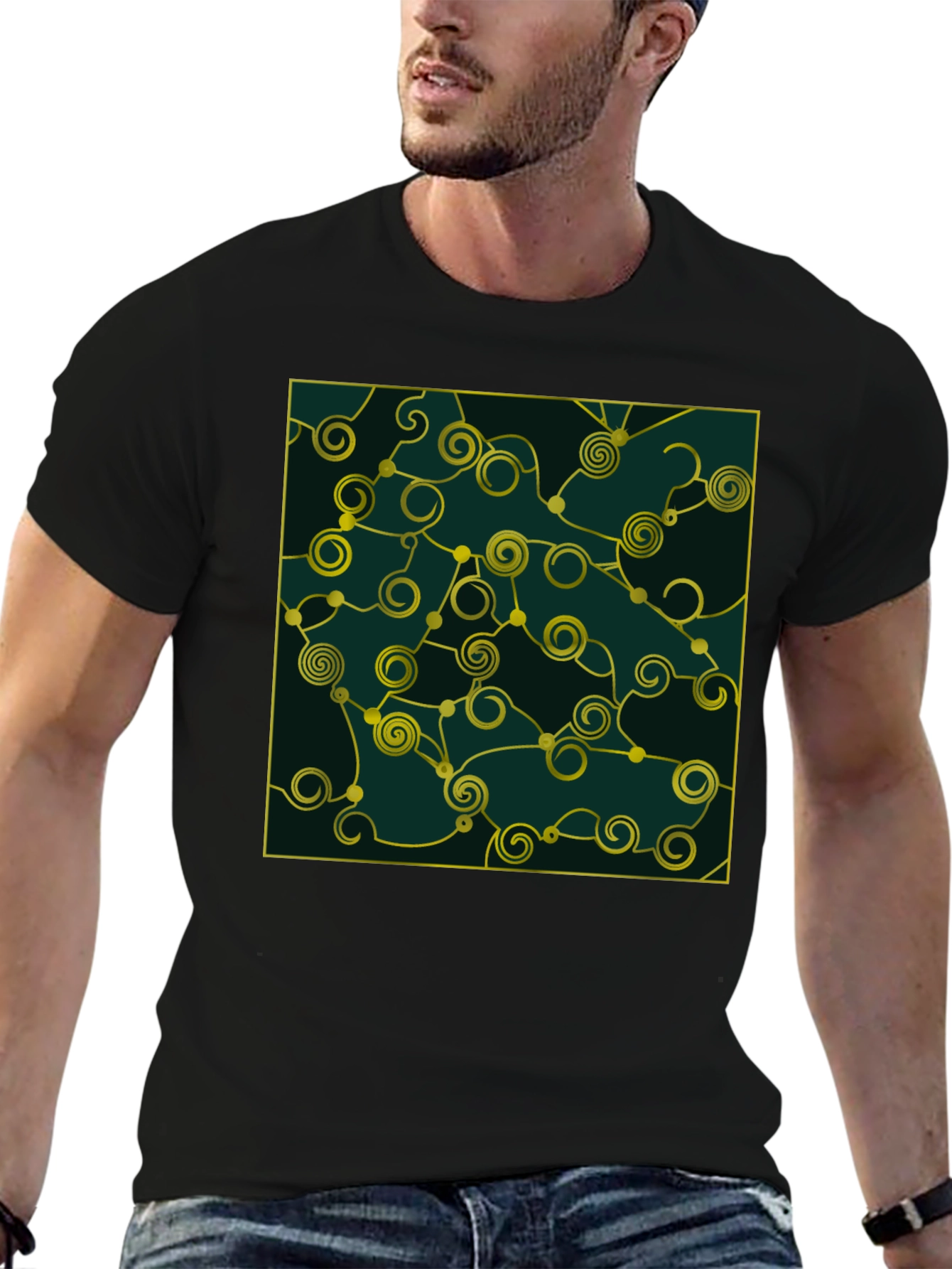 Black Abstract Swirl Graphic Black T-Shirt view 6