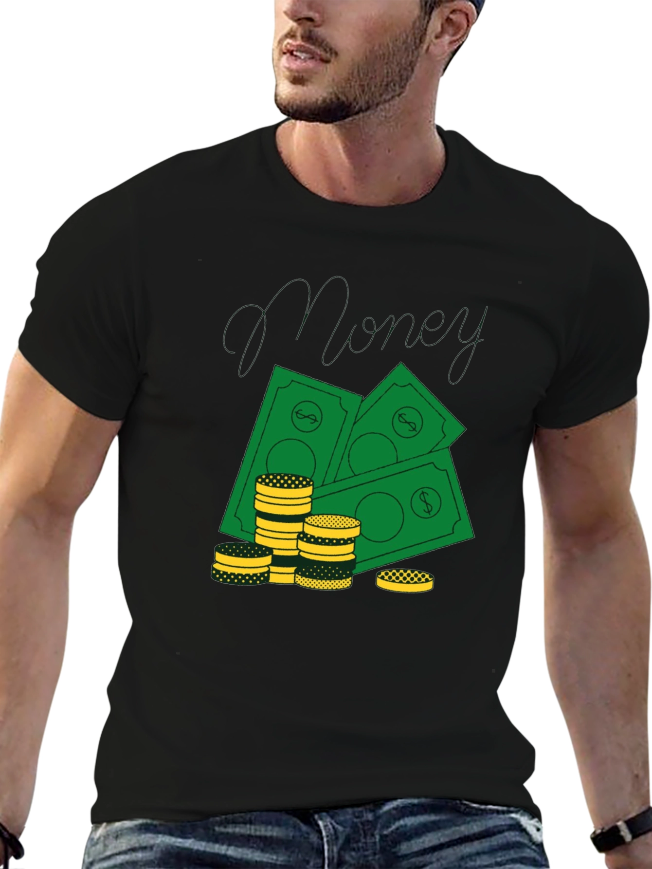Black Money Graphic Print Black T-Shirt view 6