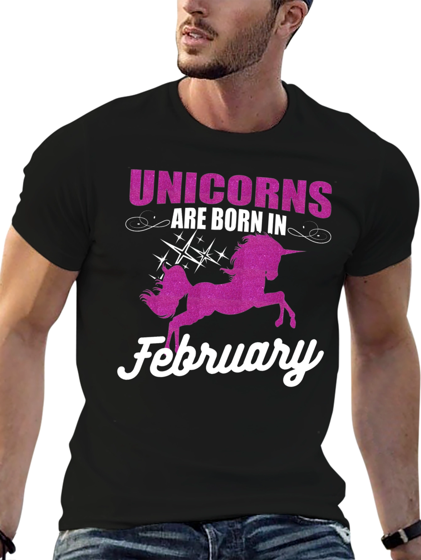 Black Unicorns Born in February T-Shirt view 6