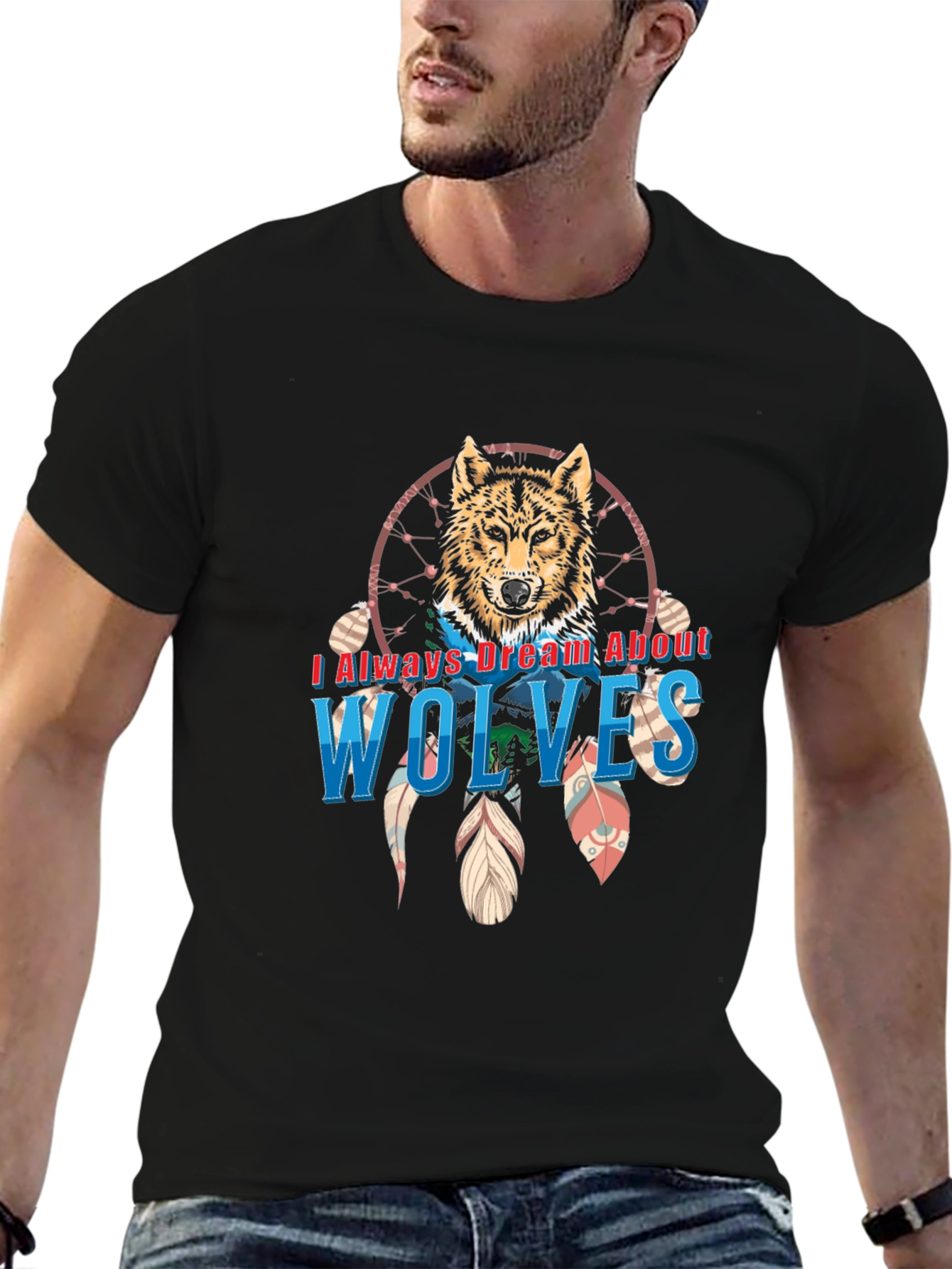 Black Wolf Dreamcatcher Graphic Tee - Unisex view 6