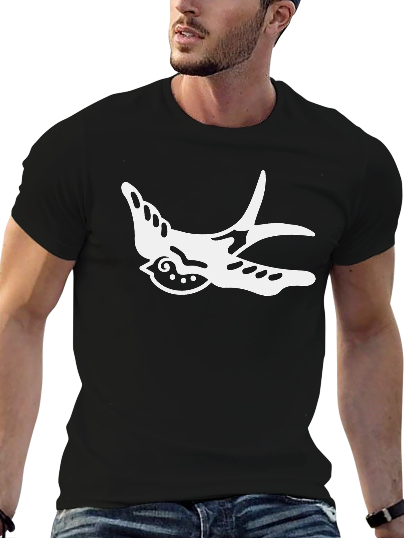 Black Stylish Black T-Shirt with Swallow Graphic view 6