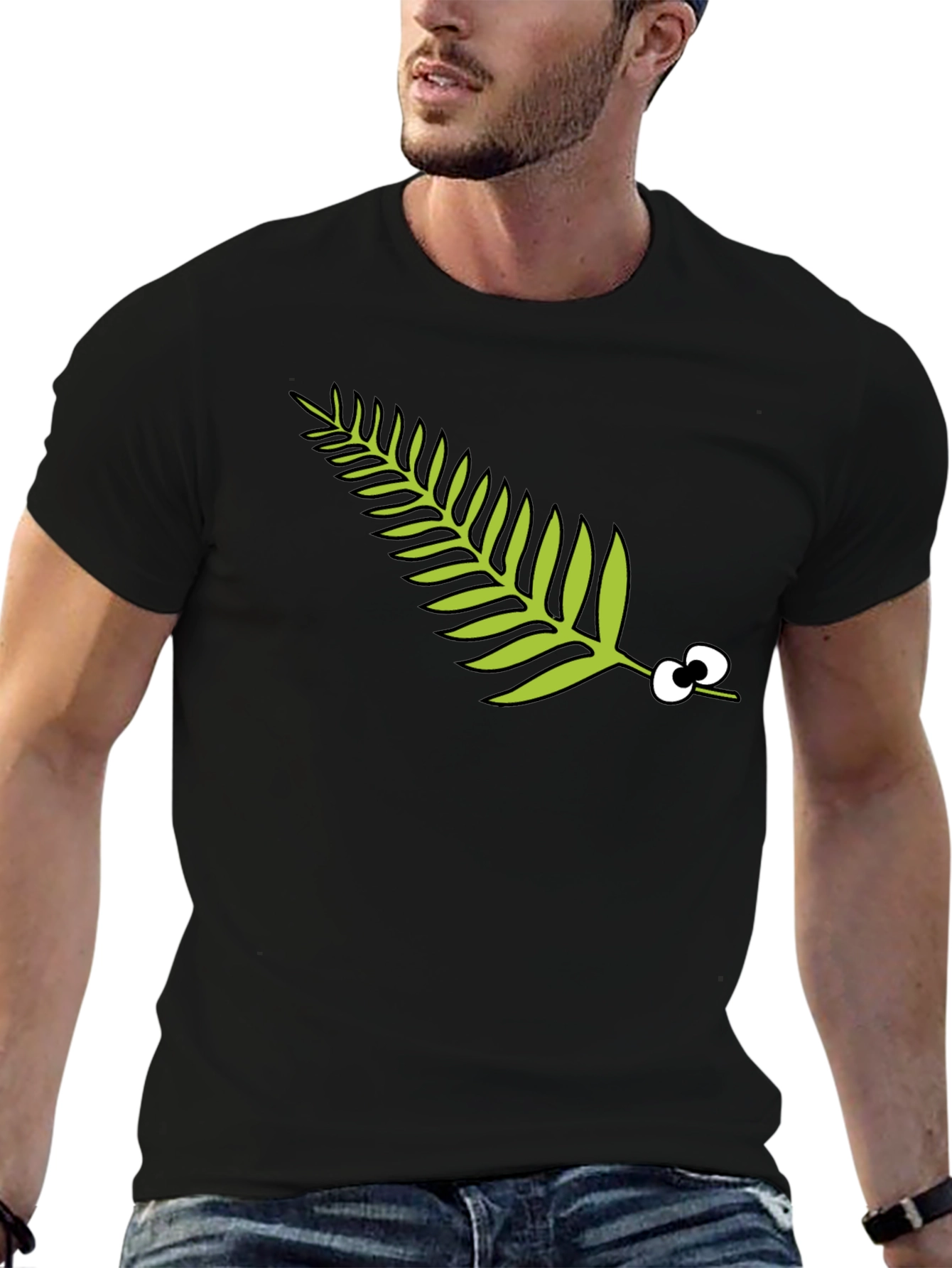 Black Funny Fern with Eyes Black T-Shirt view 6