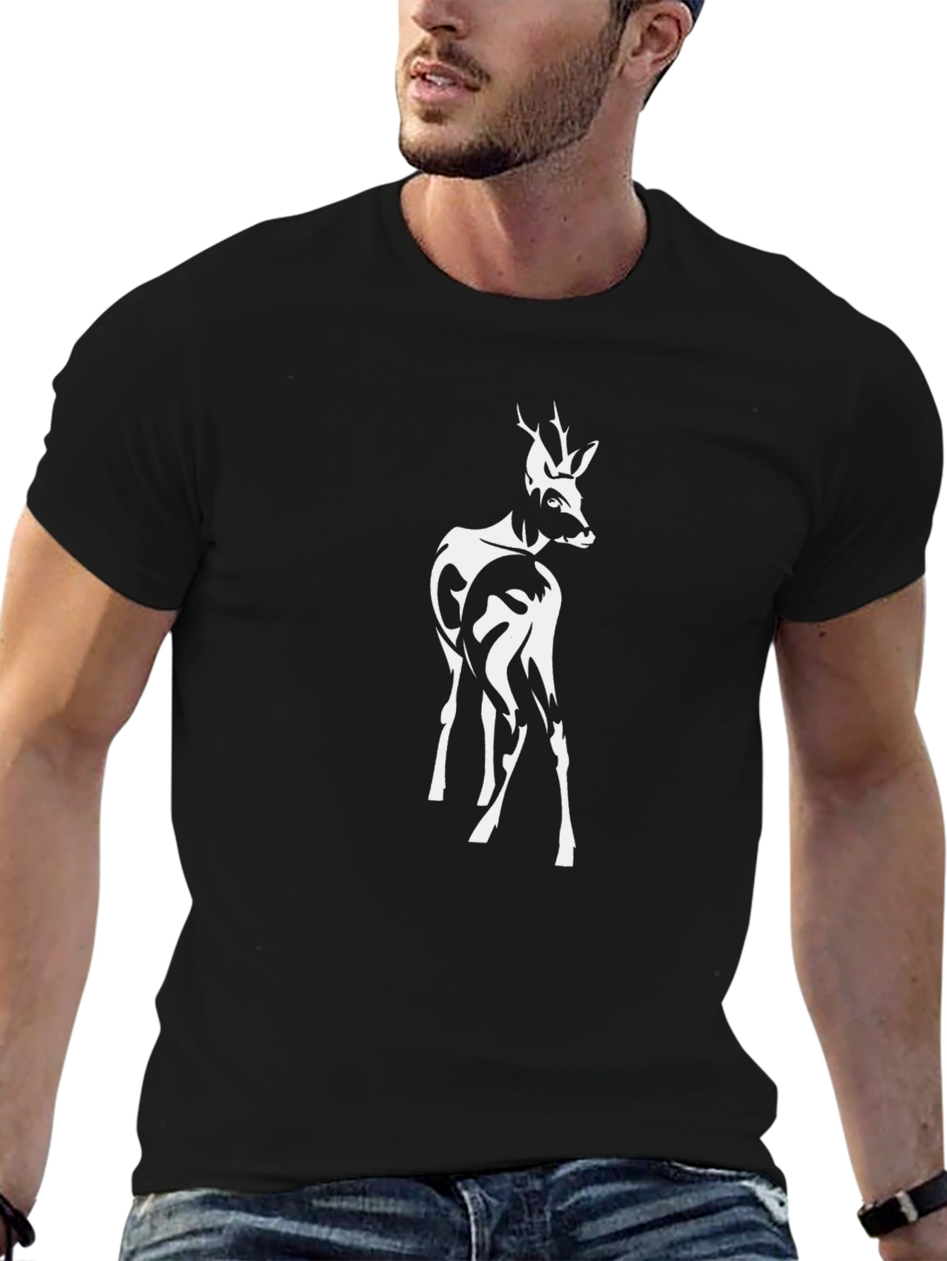 Black Black Deer Graphic Tee - Stylish Animal Print T-Shirt view 6