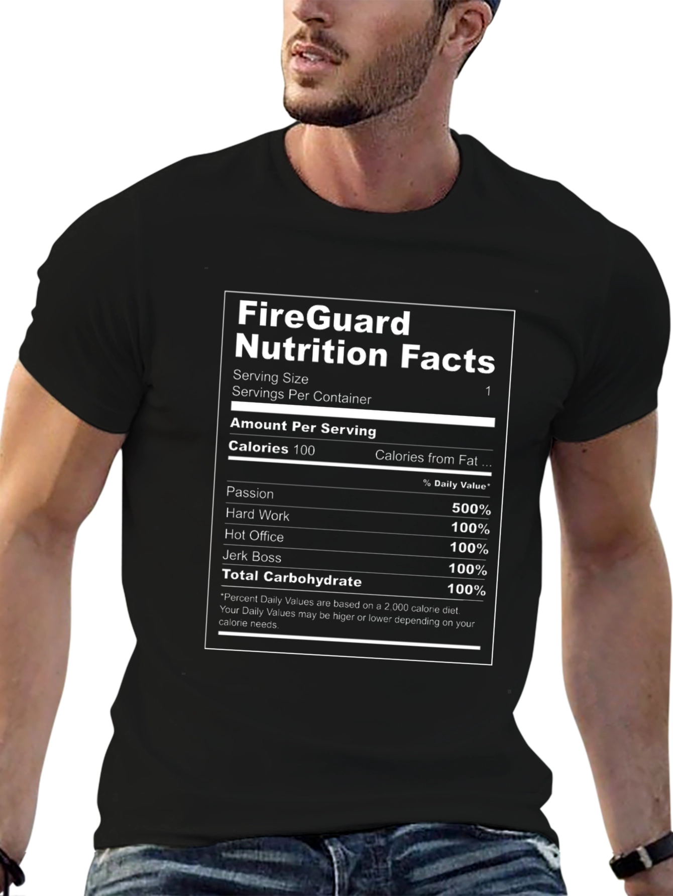Black FireGuard Nutrition Facts T-Shirt - Funny Job Tee view 6