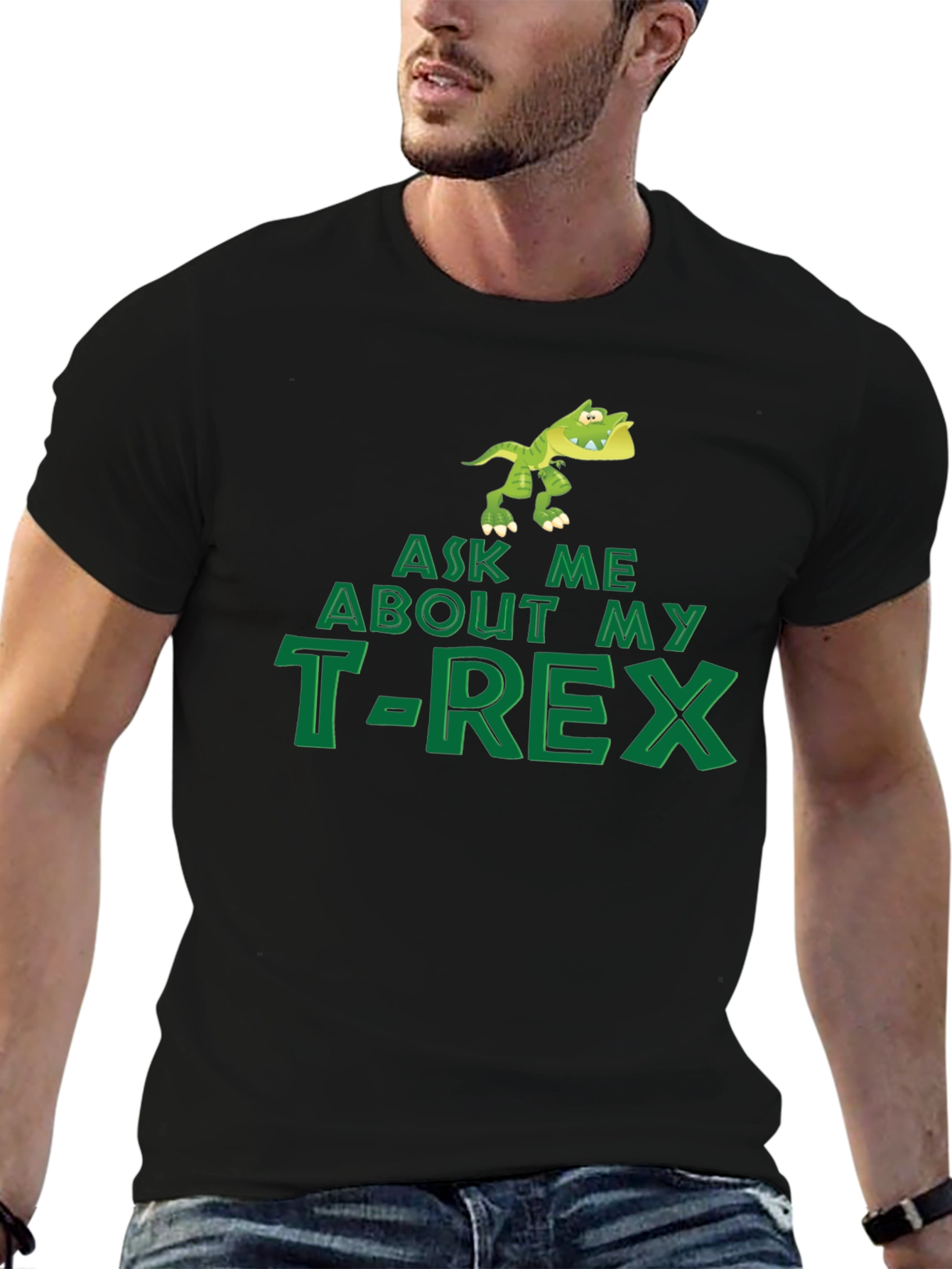 Black Ask Me About My T-Rex Black Cotton Tee view 6