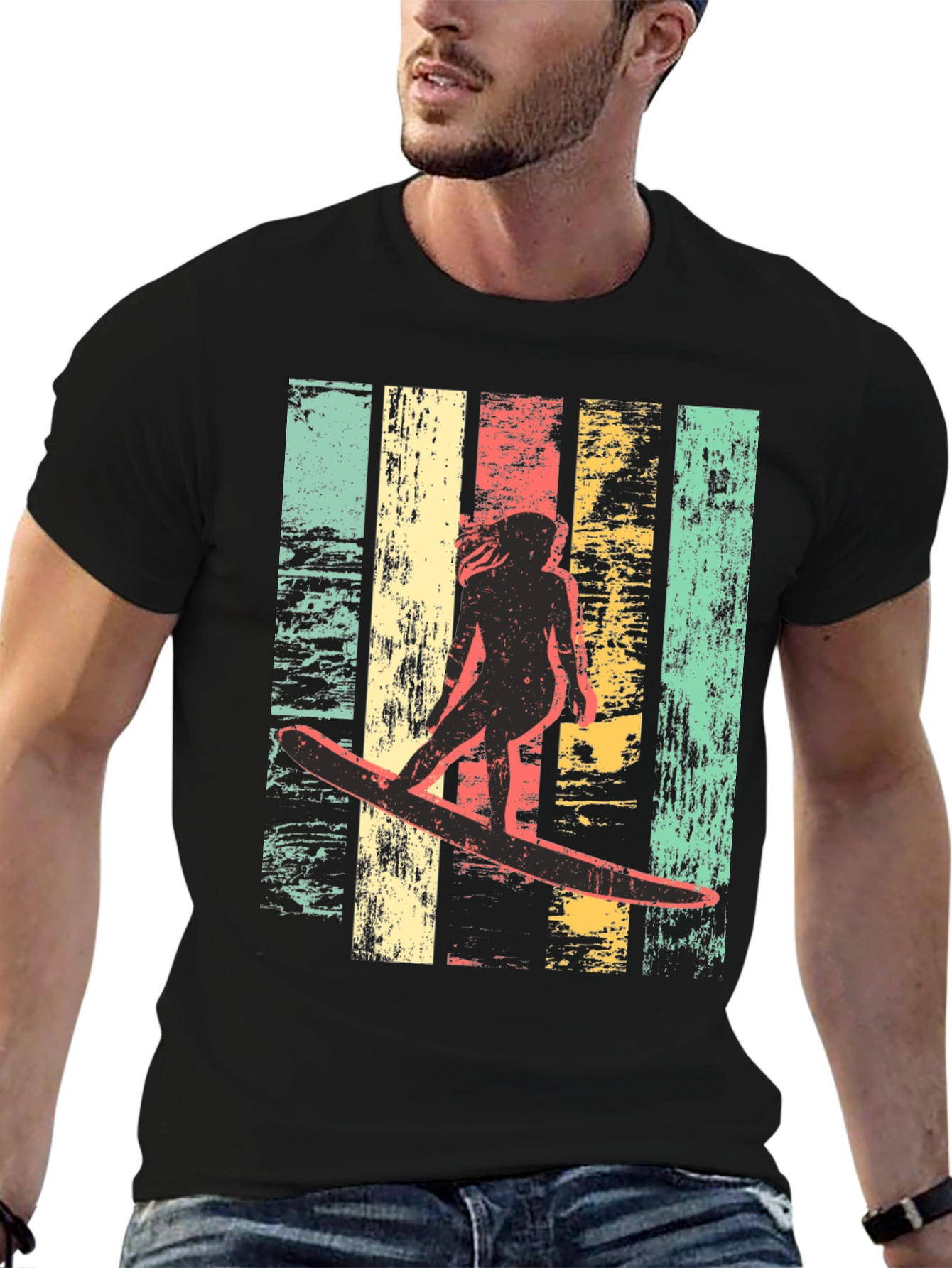 Black Vintage Surfer Graphic Tee - Cool Retro Design view 6