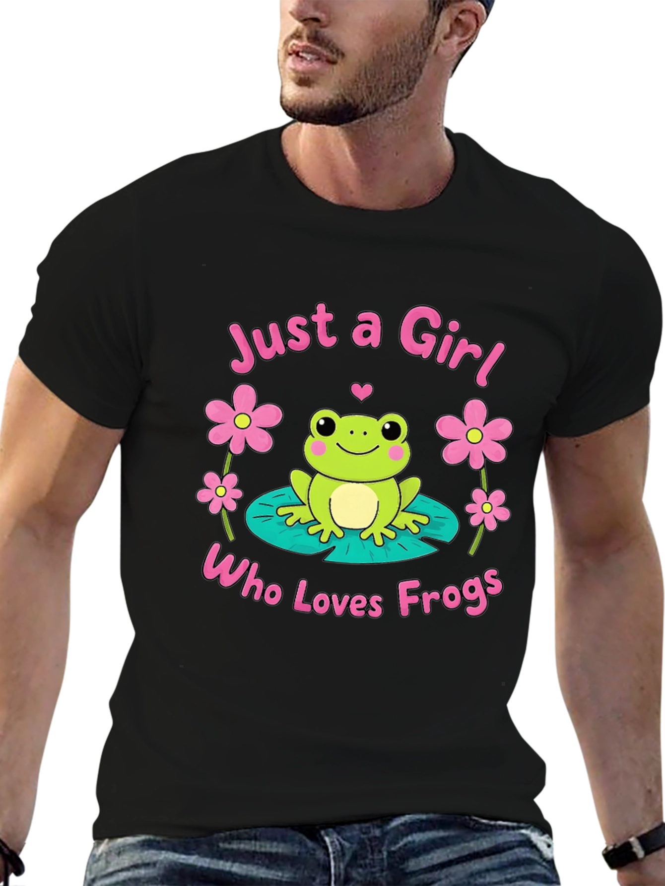 Black Just A Girl Who Loves Frogs T-Shirt view 6