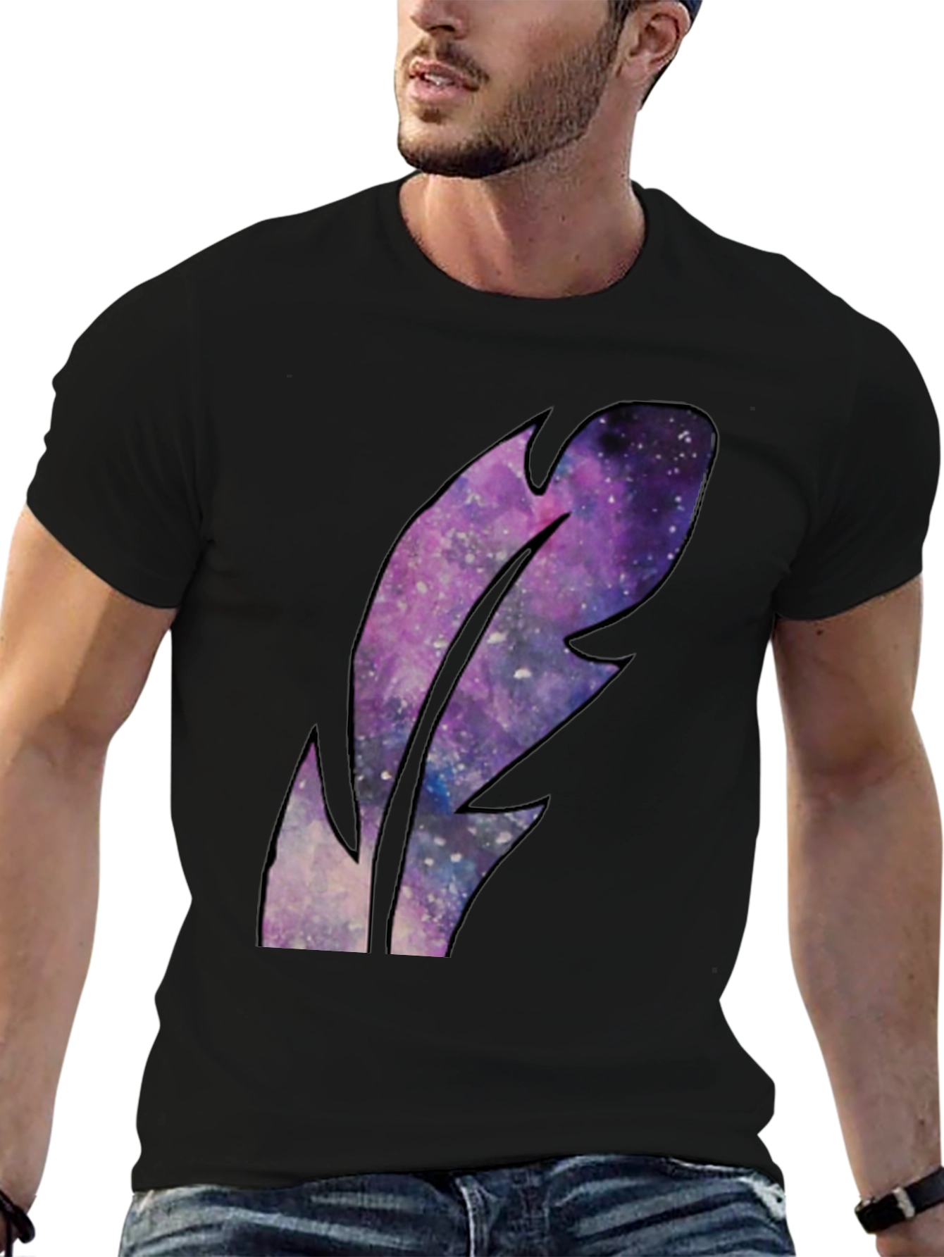 Black Galaxy Feather Graphic Black T-Shirt view 6