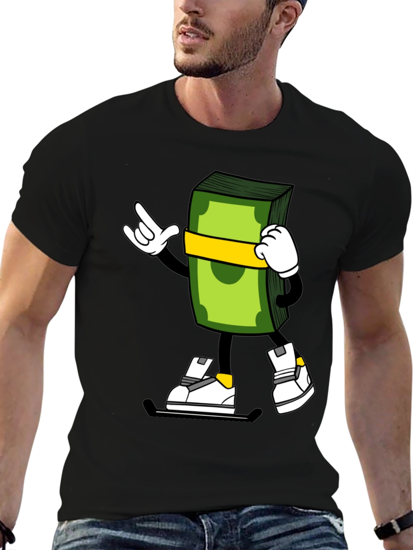 Black Cartoon Money Stack Graphic Tee view 6