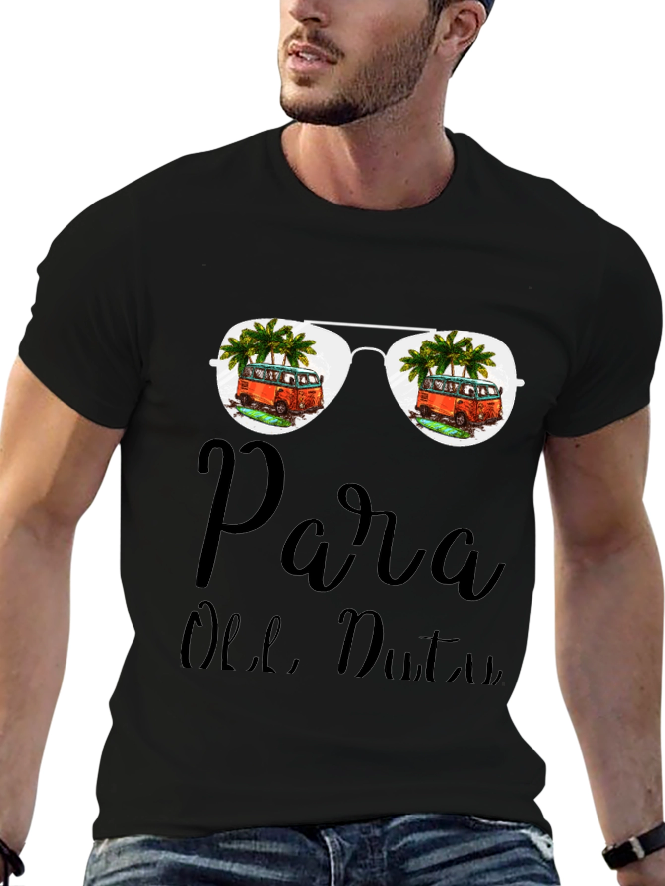 Black Para Olle, Duty T-Shirt: Beach Van Sunglasses Design view 6