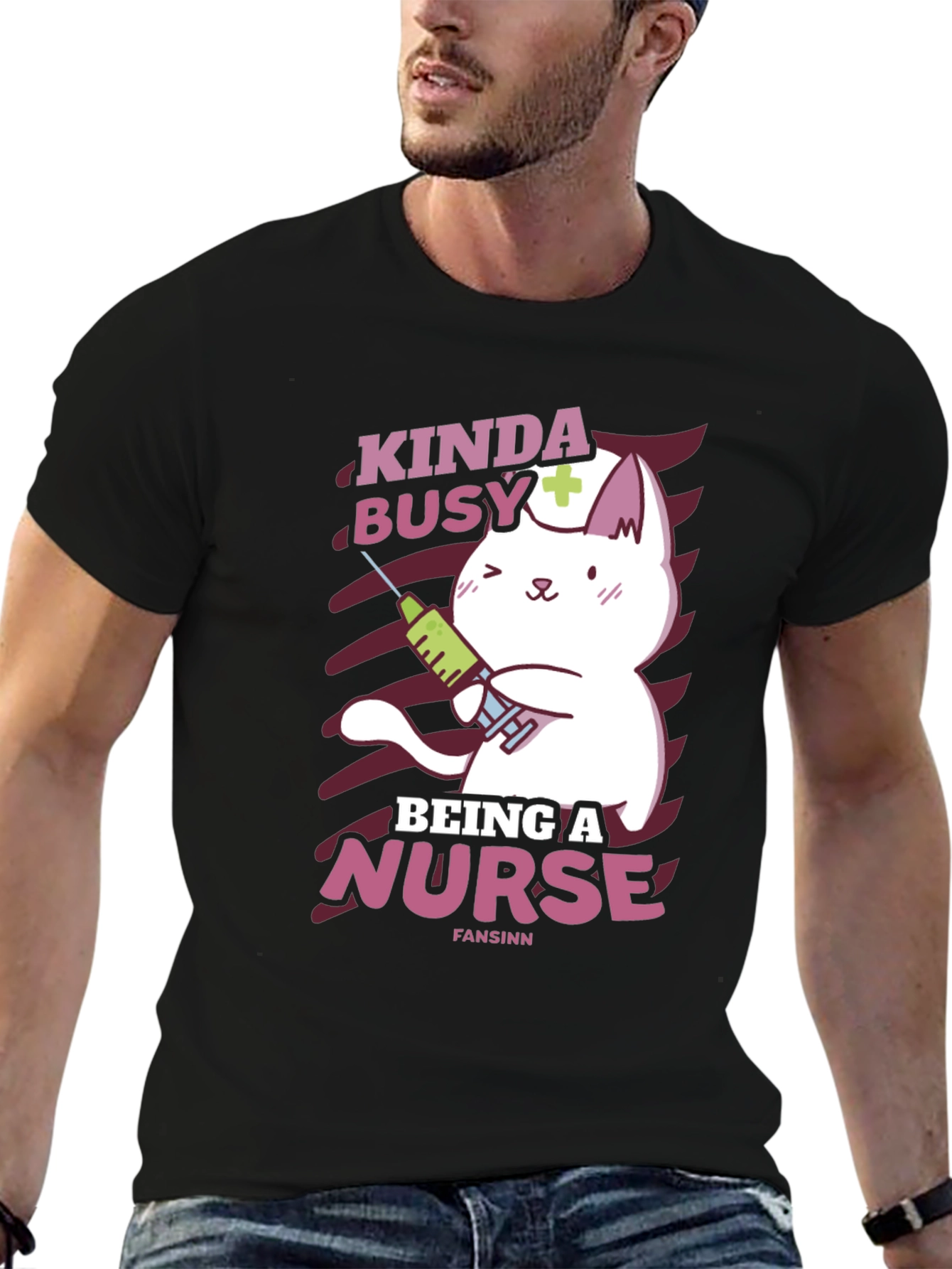 Black Kinda Busy Being a Nurse Funny Cat T-Shirt view 6