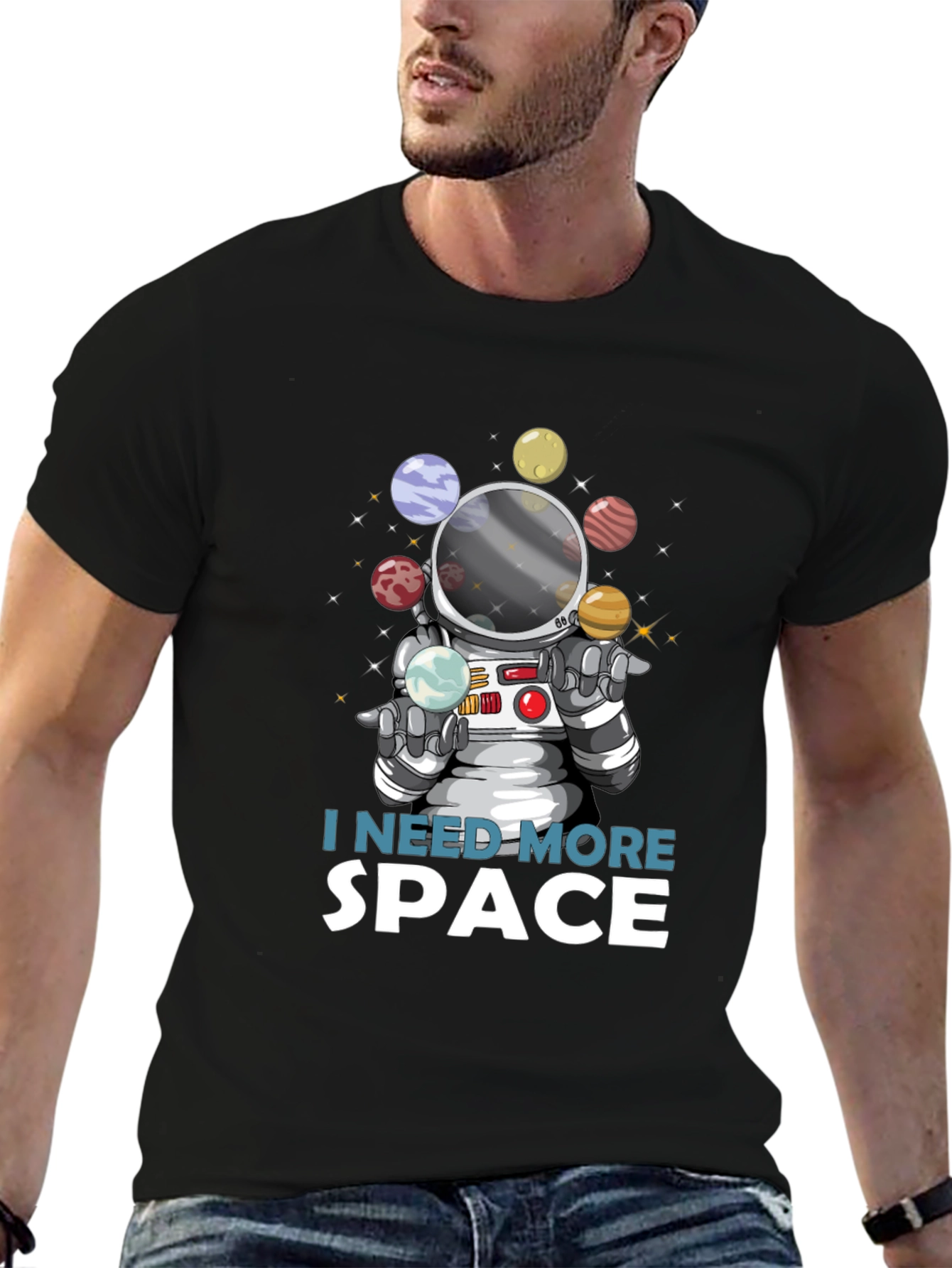 Black I Need More Space Astronaut T-Shirt view 6