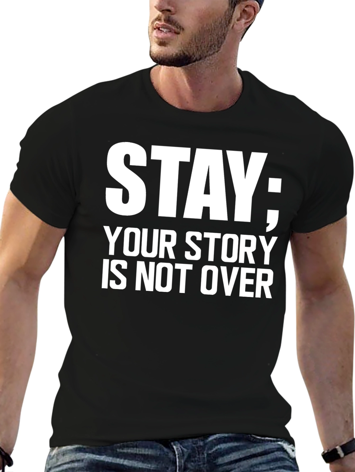 Black Stay Your Story Tee - Motivational Message Black T-Shirt view 6