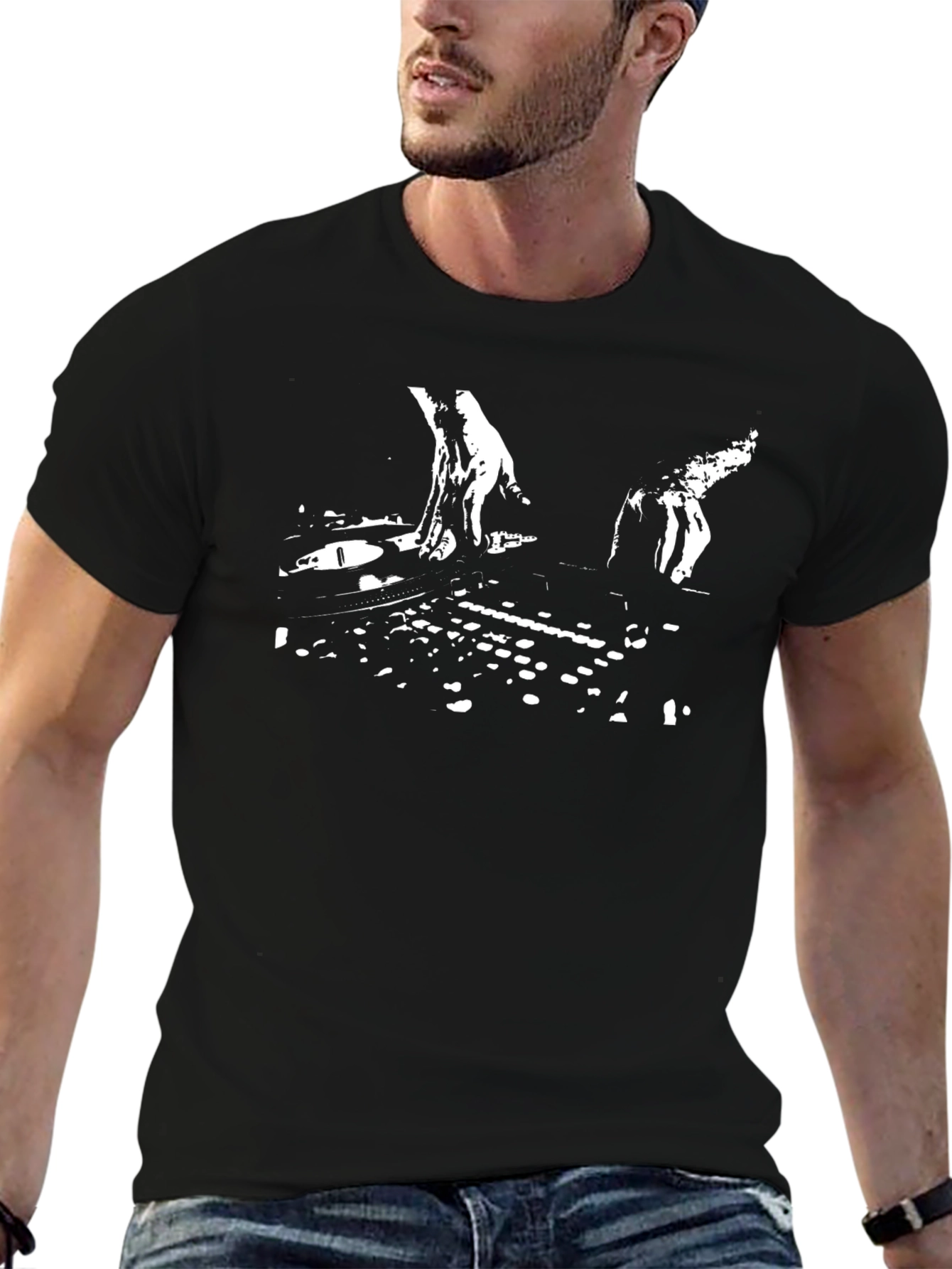 Black DJ Turntable Graphic Black T-Shirt view 6