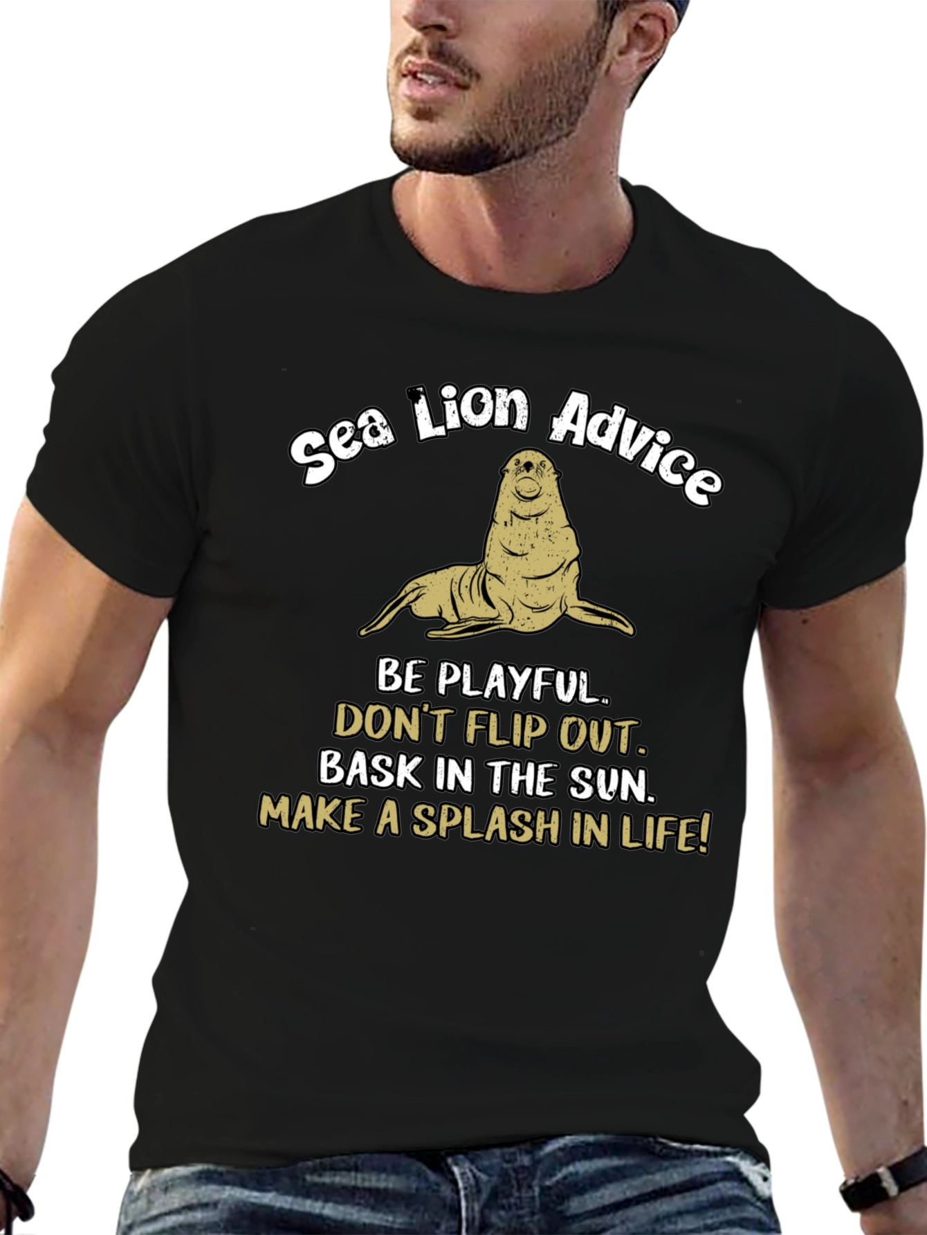 Black Sea Lion Advice Graphic T-Shirt view 6