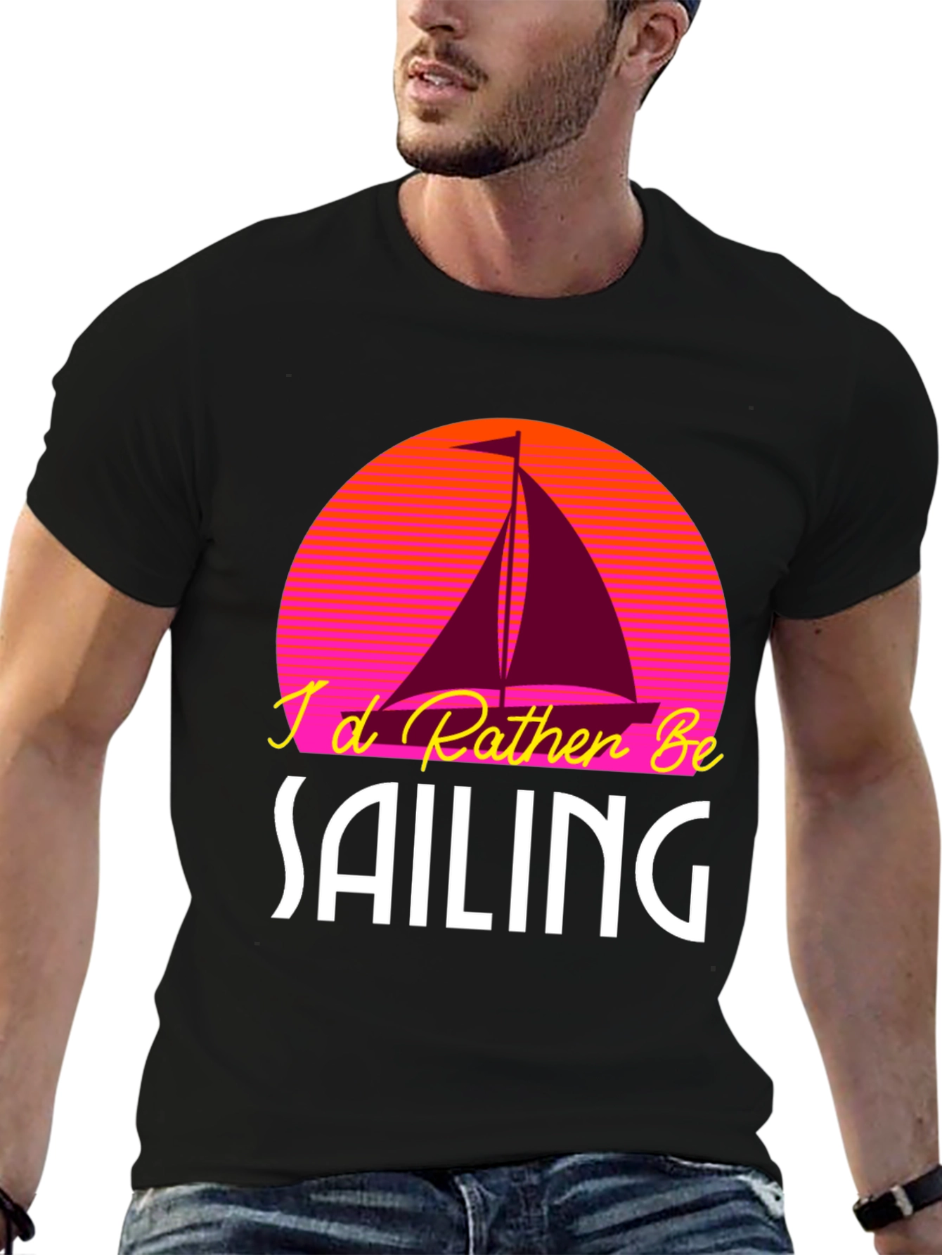 Black I'd Rather Be Sailing T-Shirt view 6