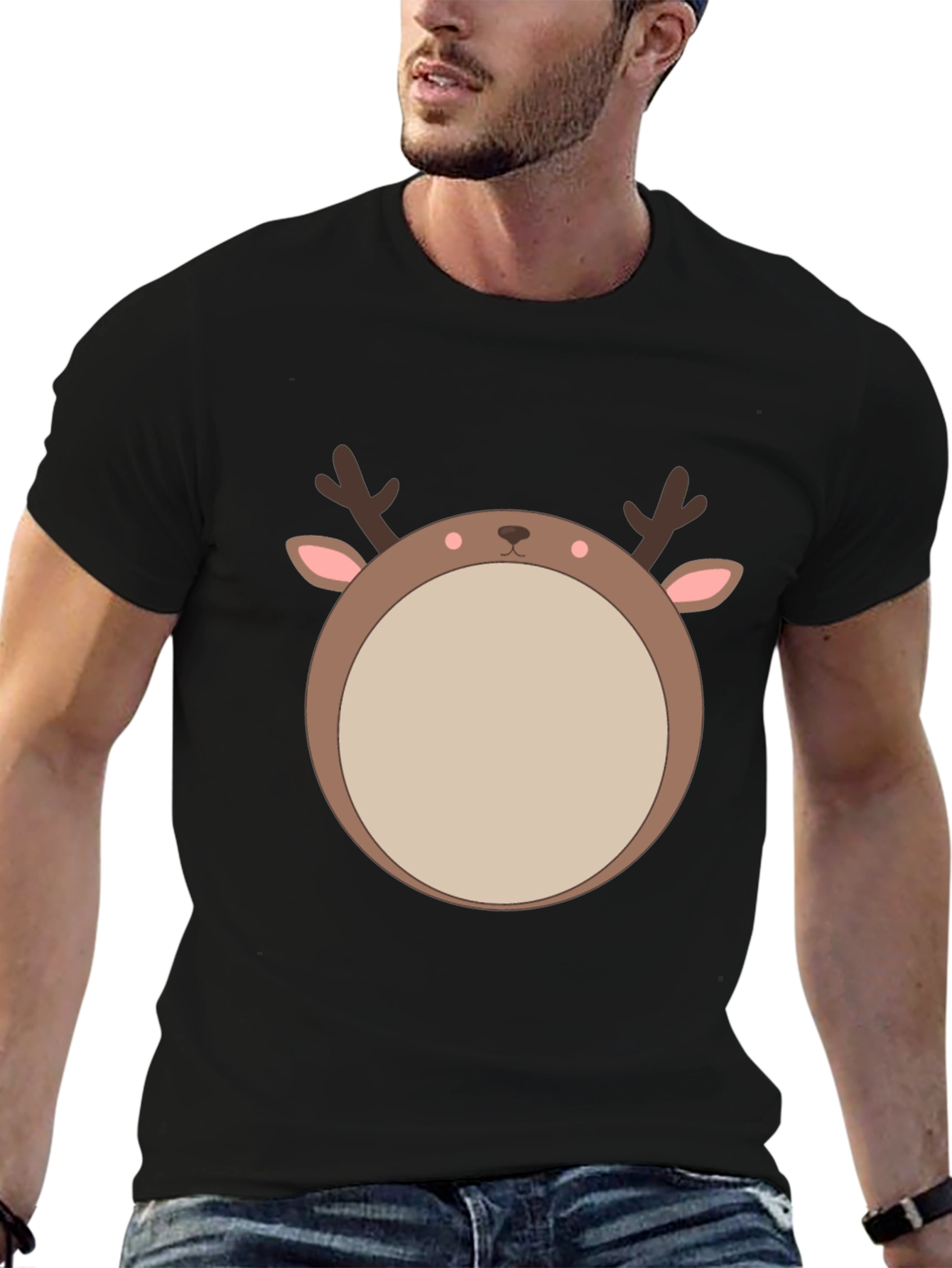 Black Reindeer Graphic Tee - Festive Holiday Style view 6
