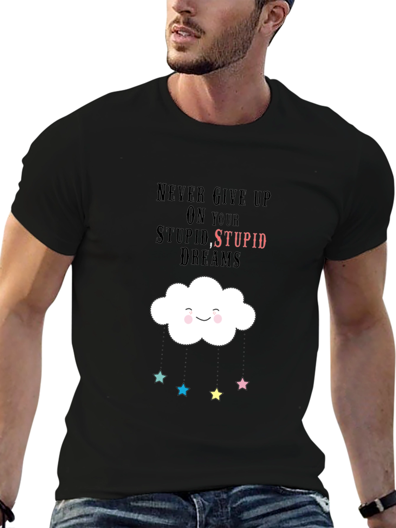 Black Dreamy Graphic Tee - Never Give Up view 6