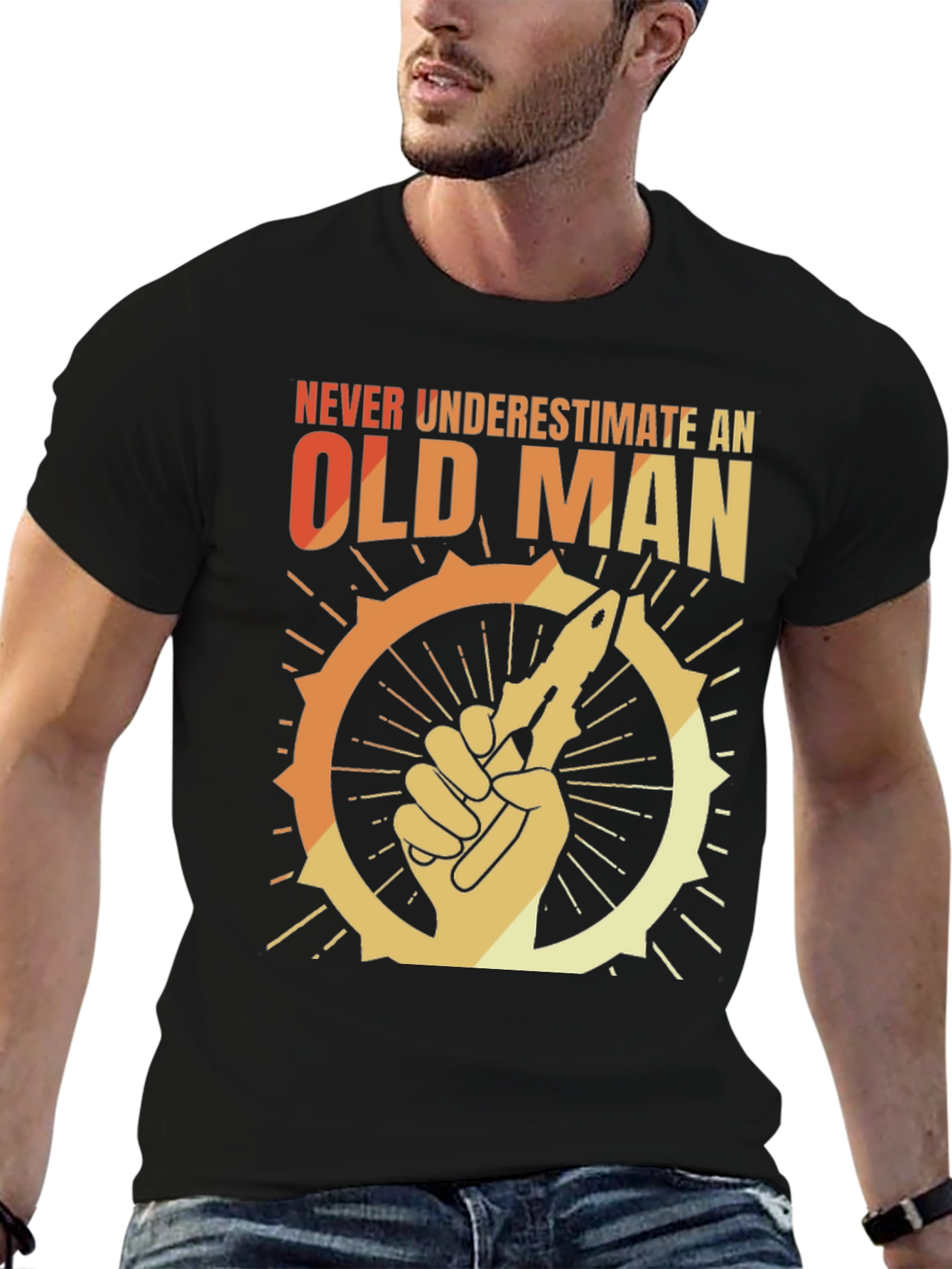 Black Never Underestimate an Old Man Graphic T-Shirt view 6