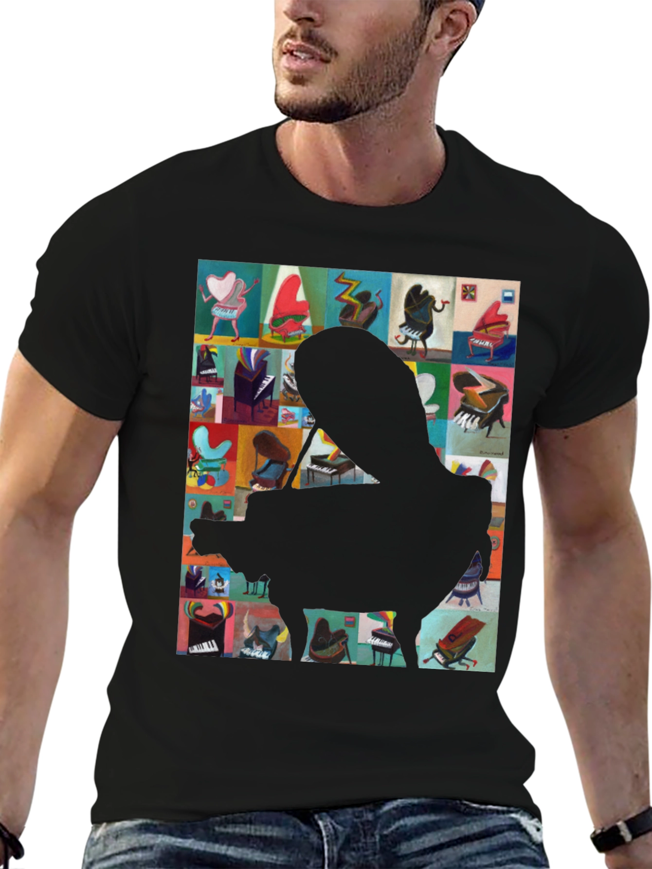 Black Piano Art Graphic Tee - Music Lover T-Shirt view 6