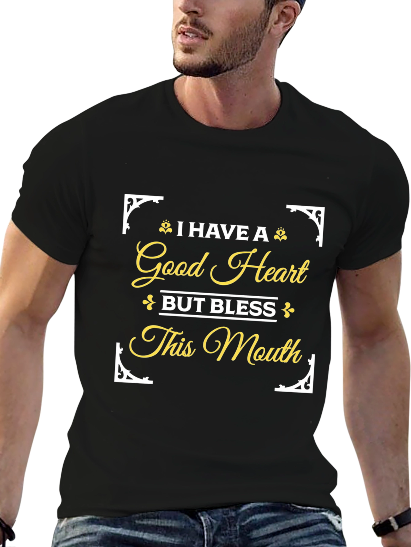 Black Good Heart Funny Novelty Graphic T-Shirt view 6