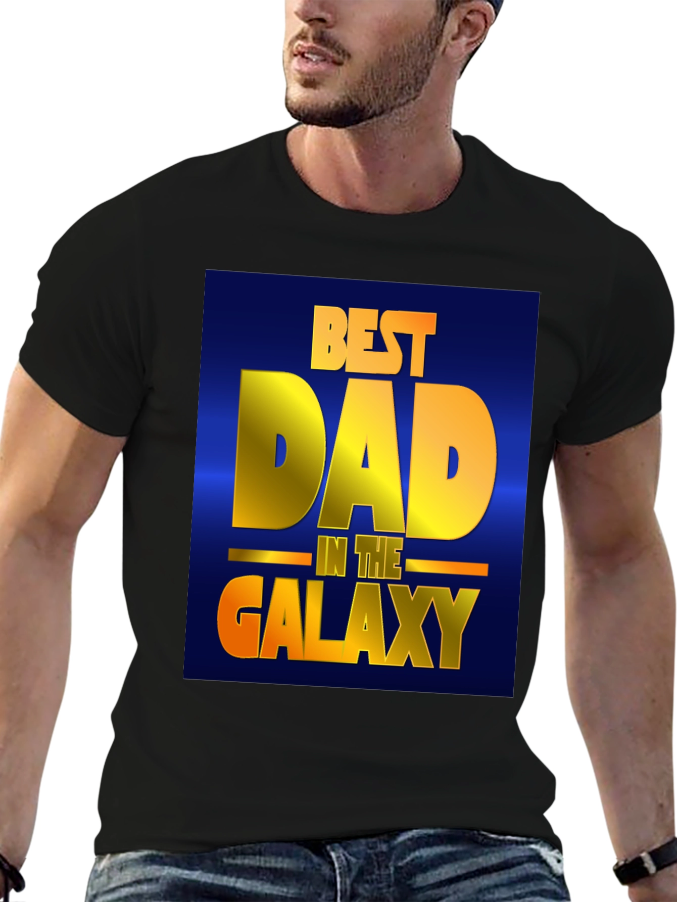 Black Best Dad in the Galaxy Black T-Shirt view 6