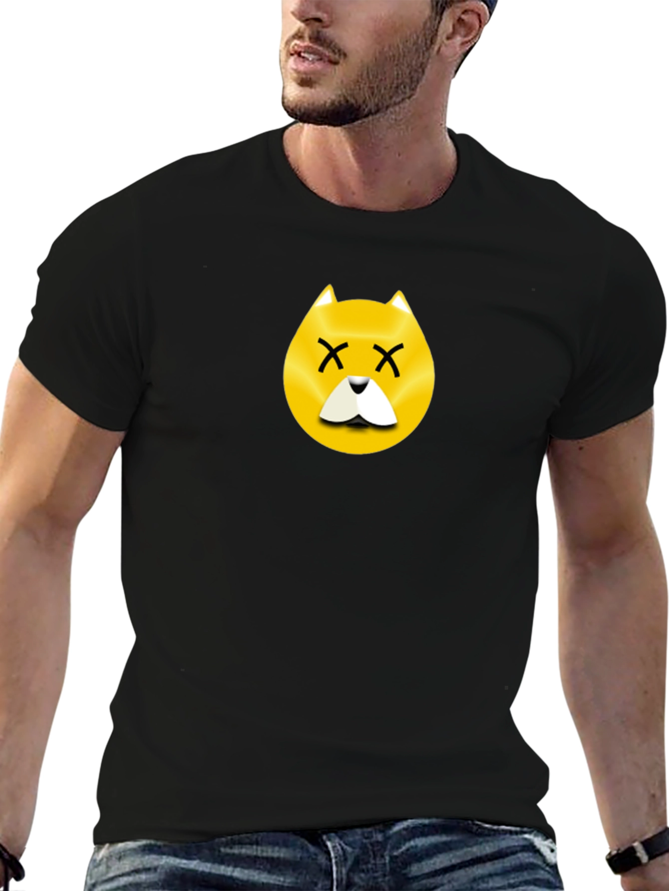 Black Dead Dog Emoji T-Shirt - Black Cotton view 6