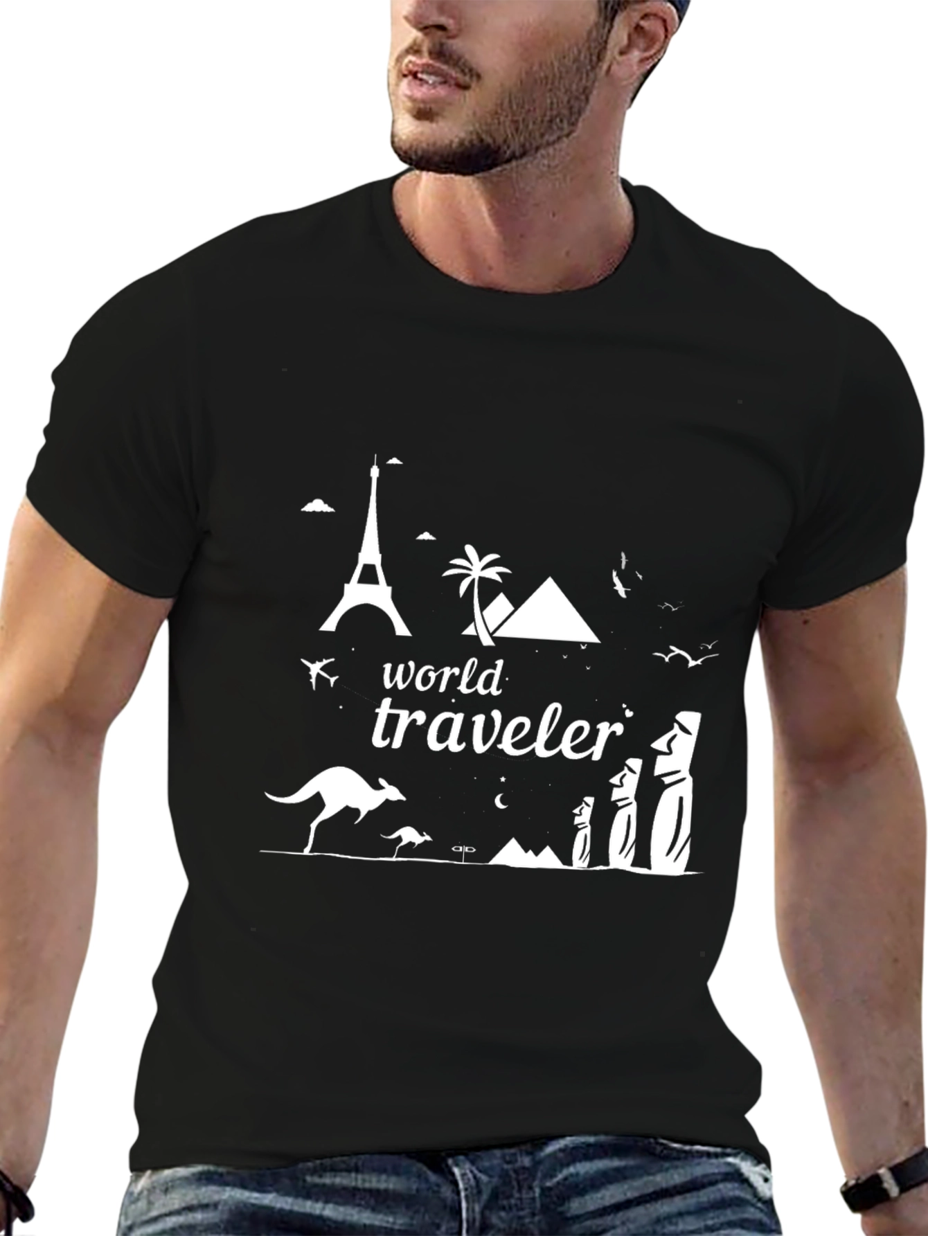 Black World Traveler Graphic Tee - Black Cotton T-Shirt view 6