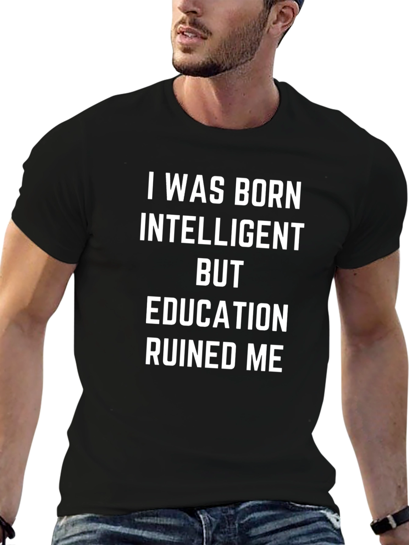 Black Funny I Was Born Intelligent Graphic T-Shirt view 6