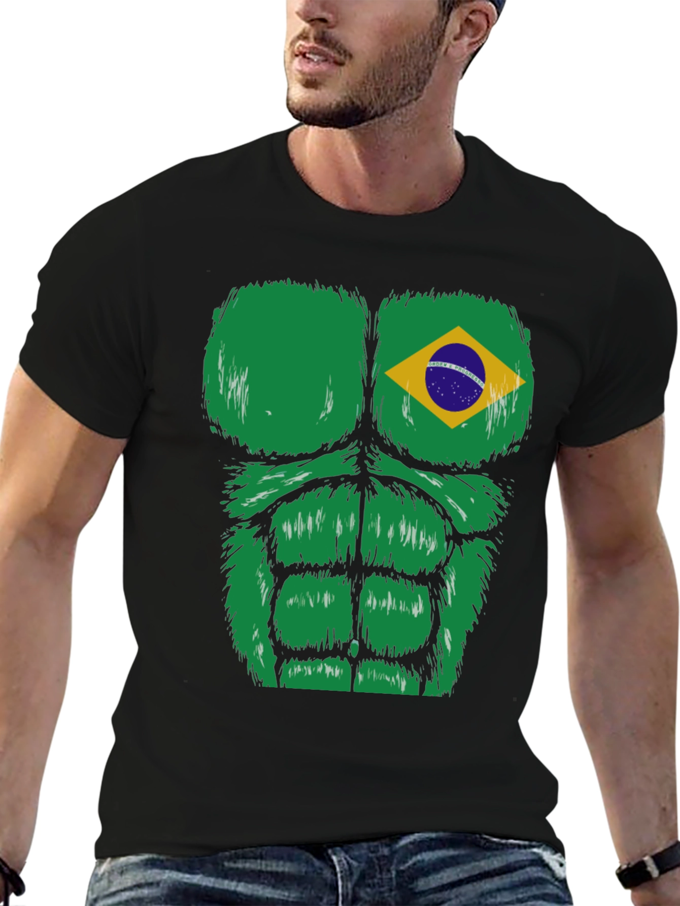Black Brazil Flag Bodybuilder T-Shirt  view 6