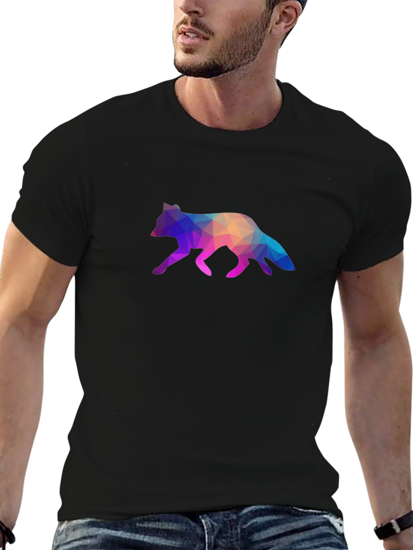 Black Geometric Fox Graphic Tee - Stylish Black T-Shirt view 6