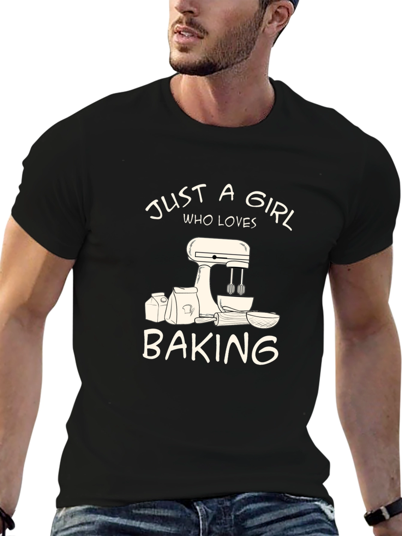 Black Just a Girl Who Loves Baking T-Shirt view 6
