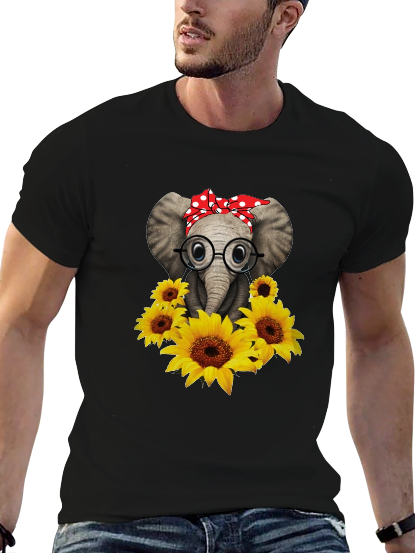 Black Elephant with Sunflowers Graphic Tee view 6